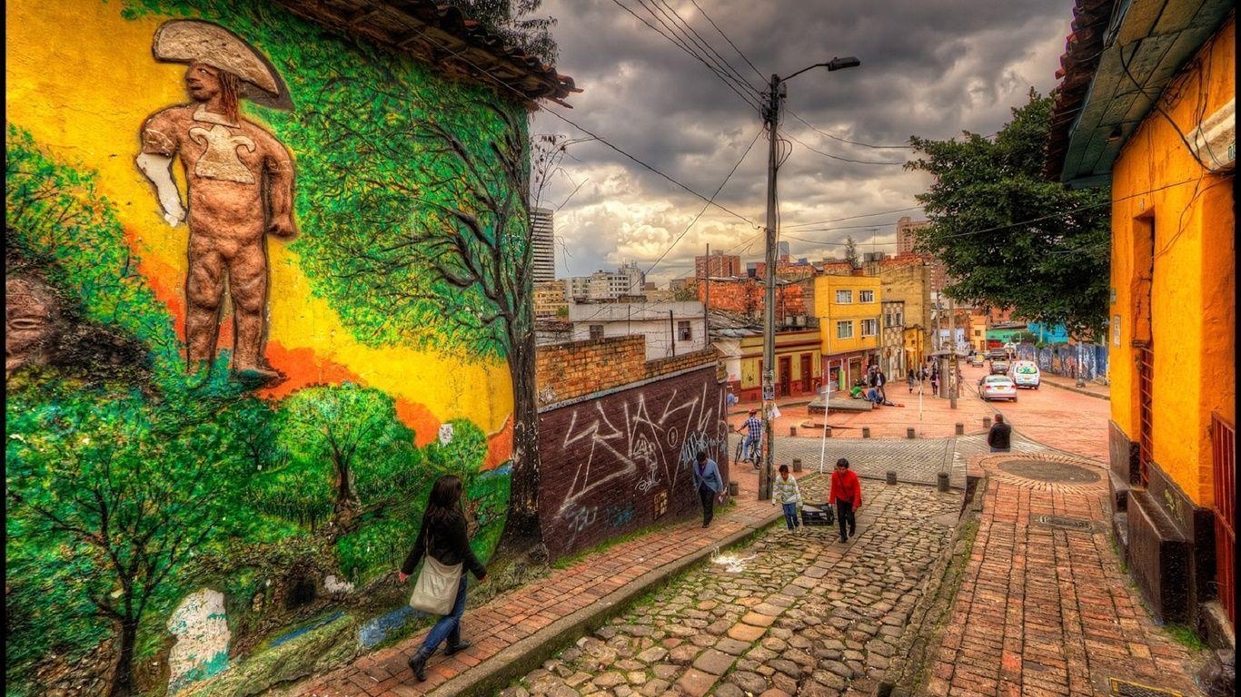 1370x770 Street Art, Bogota The Flight Fare Street Art Wallpaper, Desktop