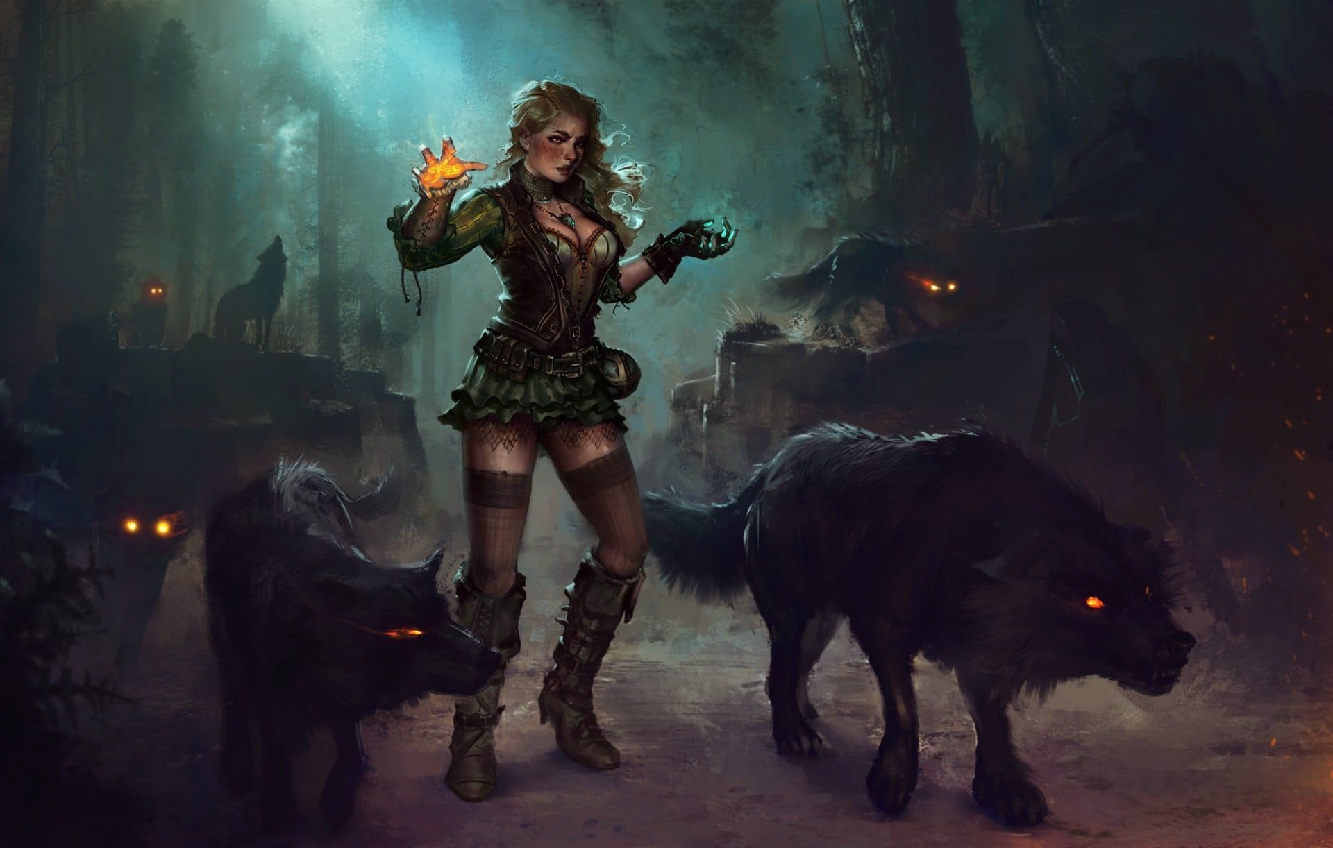 1920x1230 female beast master digital wallpaper fantasy art #magic #wolf P # wallpaper #hdwallpaper #desktop. Fantasy art, Fantasy witch, Art, Desktop