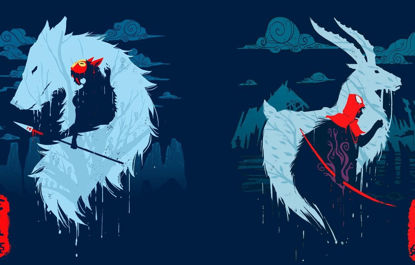 1340x850 Wallpaper anime, art, silhouettes, Mononoke image for desktop, Desktop