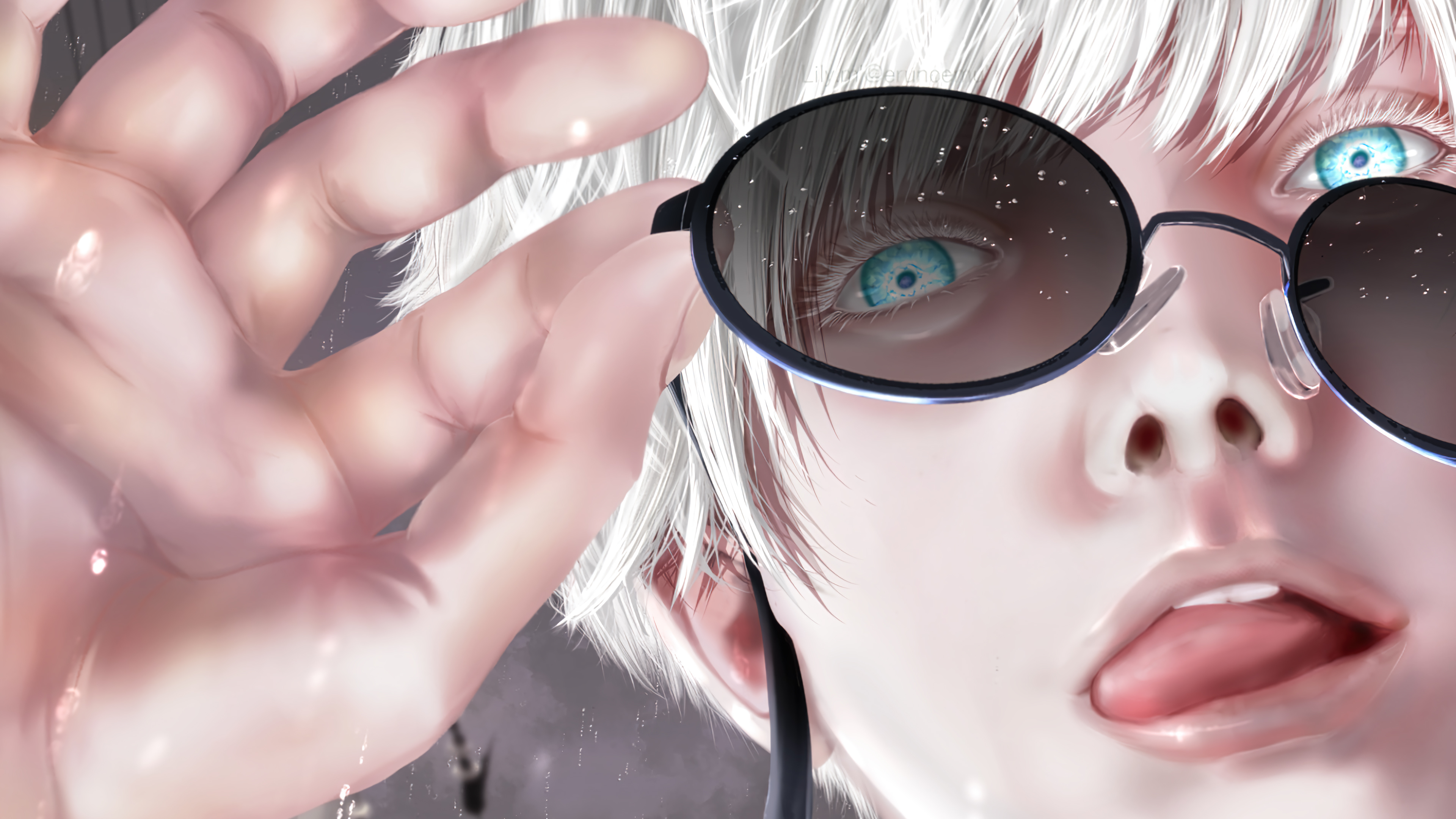 3840x2160 HD desktop wallpaper: Anime, Glasses, Blue Eyes, White Hair, Satoru Gojo, Jujutsu Kaisen download free picture, Desktop