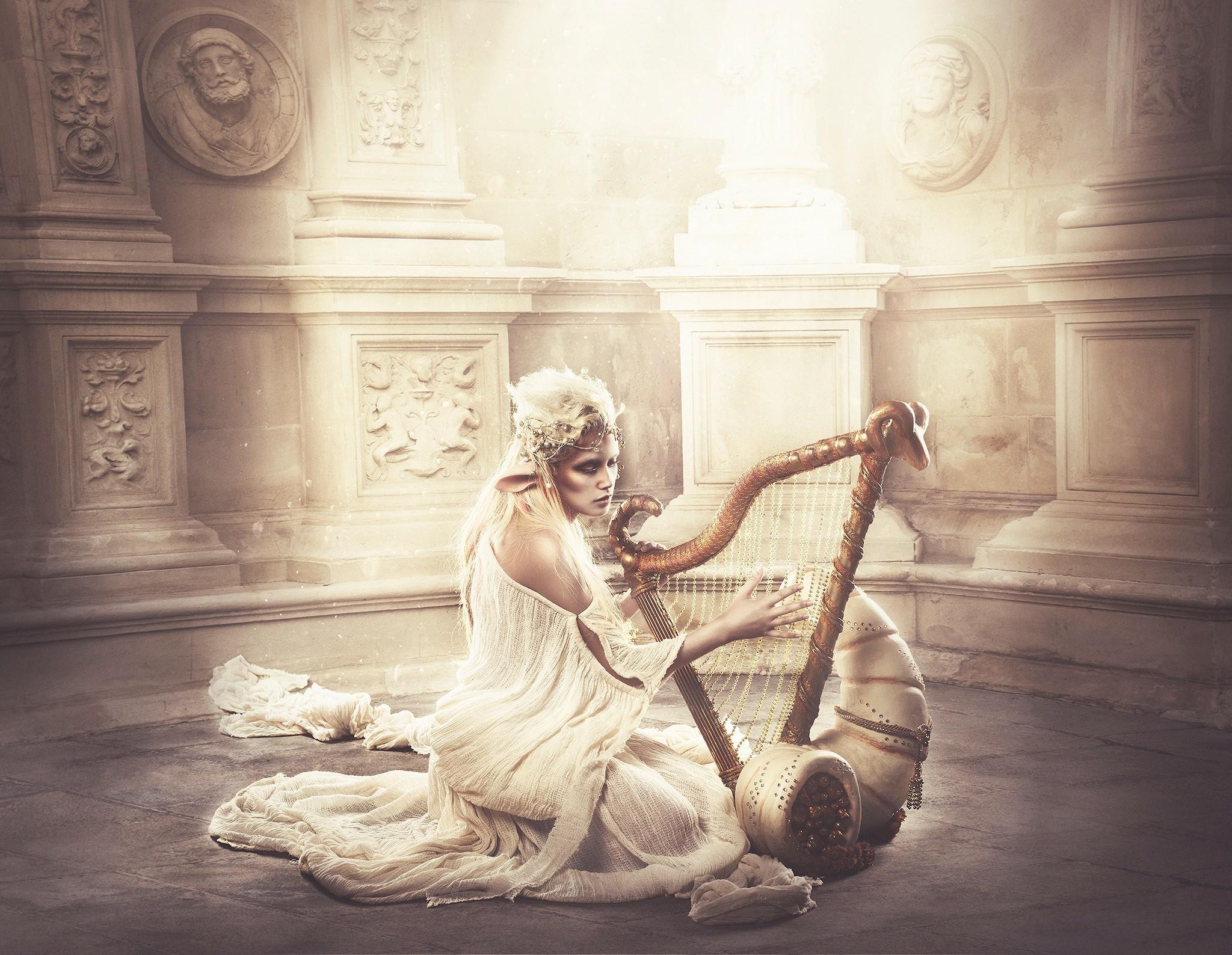 2050x1590 harp, Women, Fantasy Art, Model Wallpaper HD / Desktop and Mobile, Desktop