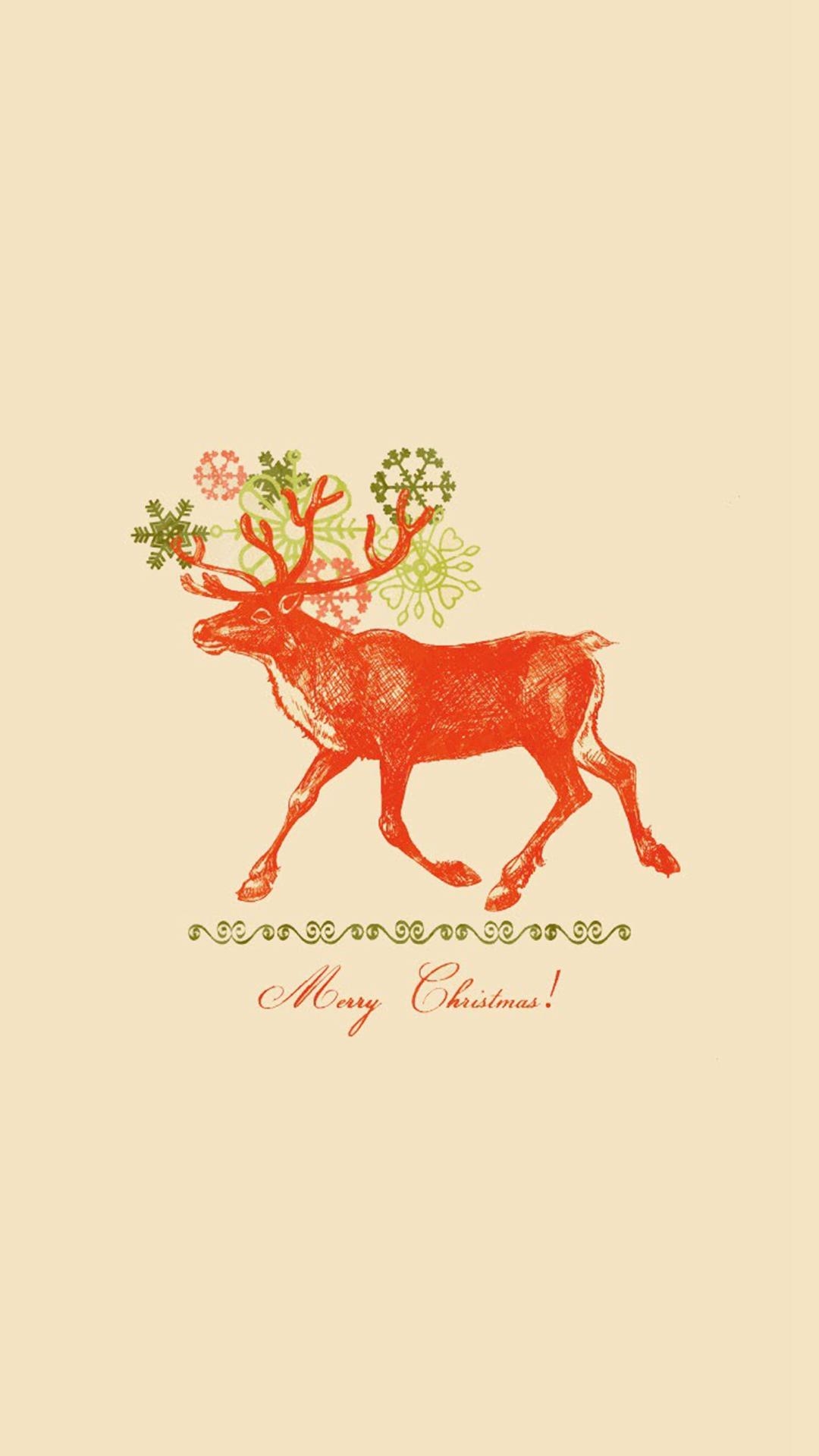 1080x1920 Merry Christmas Vintage Reindeer Illustration iPhone 8 Wallpaper Free Download, Phone