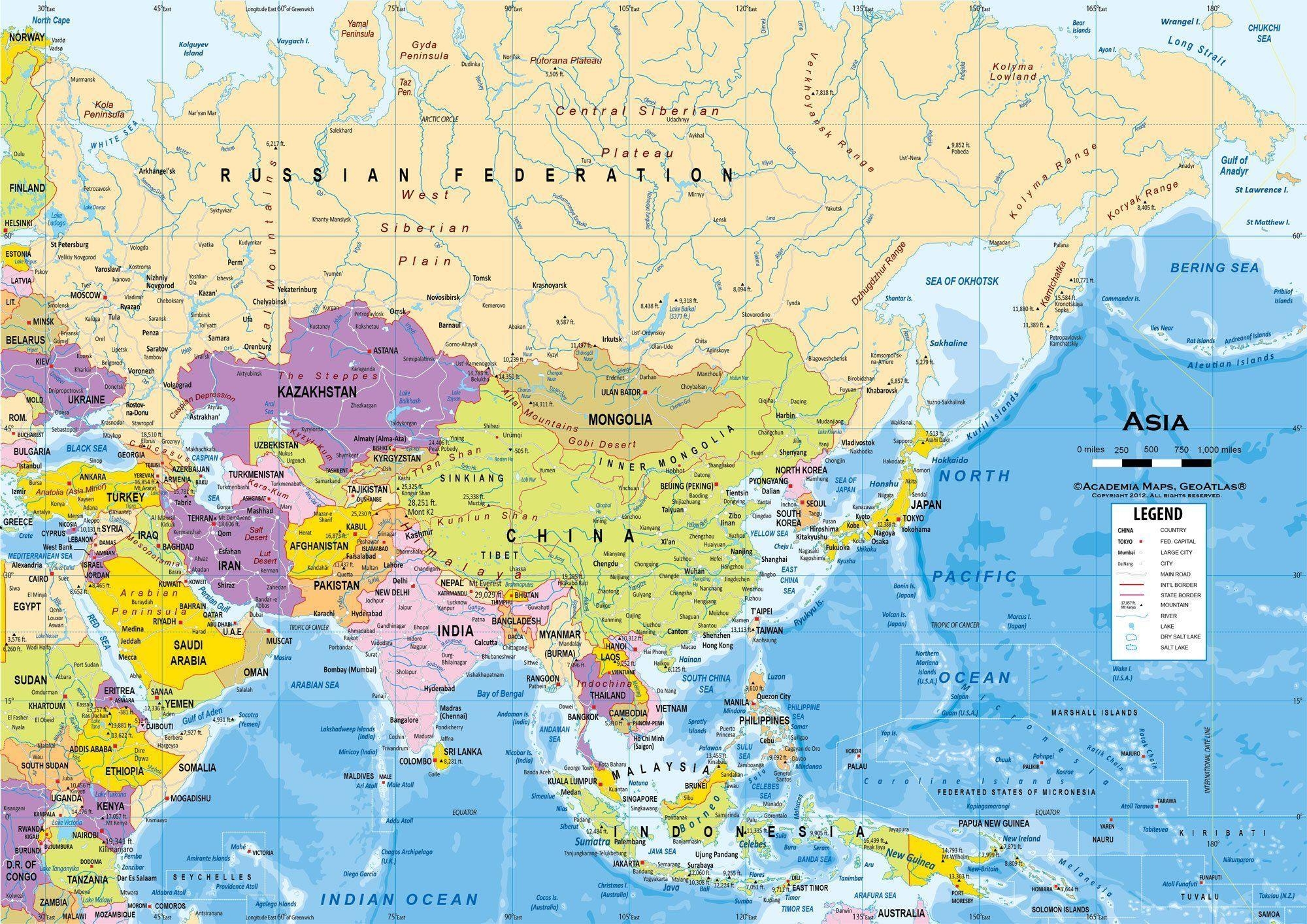 2000x1420 Asia Map Wallpaper Free Asia Map Background, Desktop