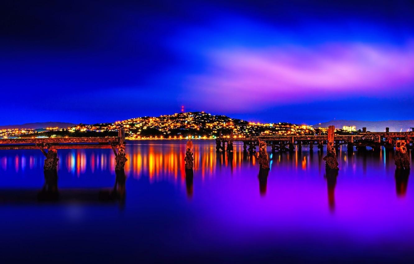 1340x850 Wallpaper landscape, night, lights, New Zealand, Wellington image, Desktop