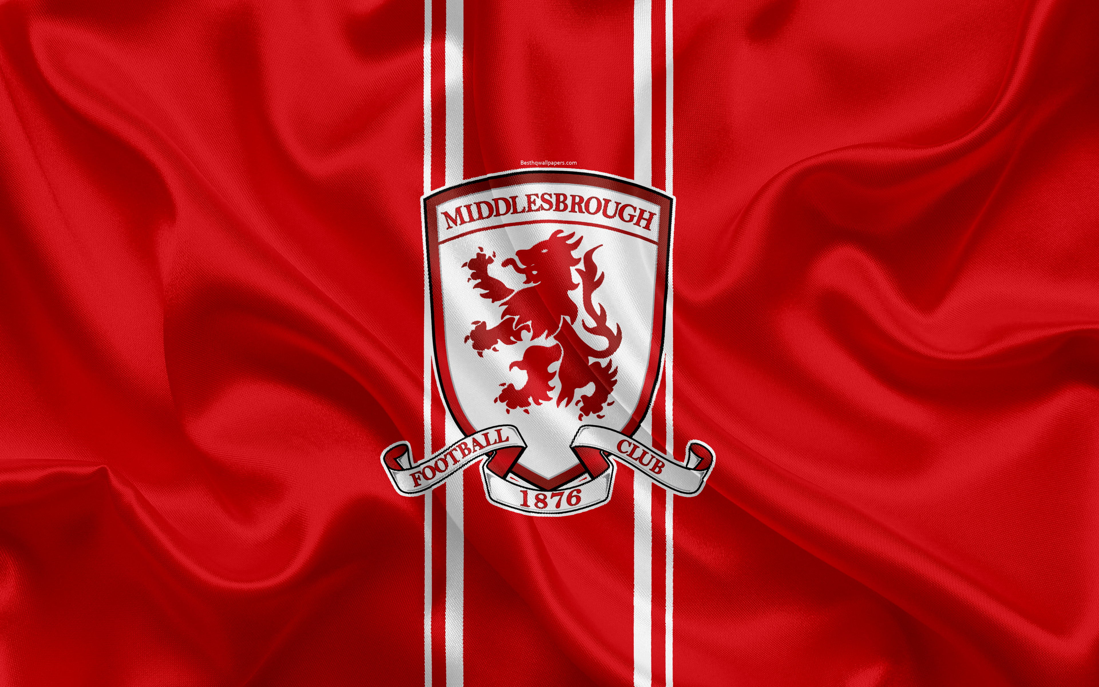 3840x2400 Download wallpaper Middlesbrough FC, silk flag, emblem, logo, 4k, Middlesbrough, UK, English football club, Football League Championship, Second League, football for desktop with resolution. High Quality HD picture wallpaper, Desktop