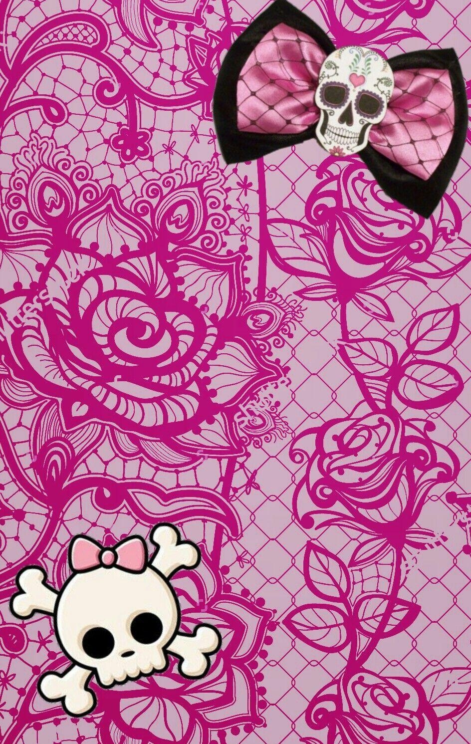 950x1500 Pink lace skulls. Sugar skull wallpaper, Skull wallpaper, Emo wallpaper, Phone