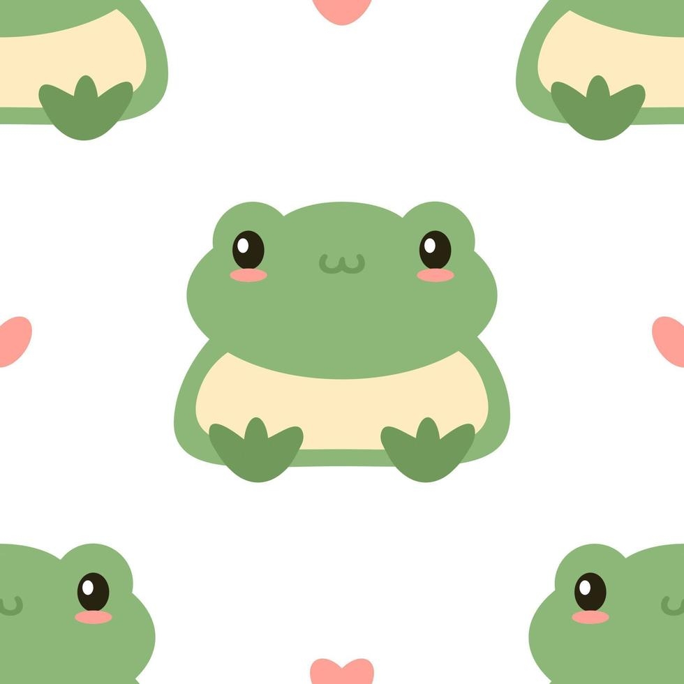 980x980 Green cute frog seamless pattern vector illustration. Smiling siting childish toad ornament. Cartoon flat style wallpaper for kids, baby nursery print, Phone