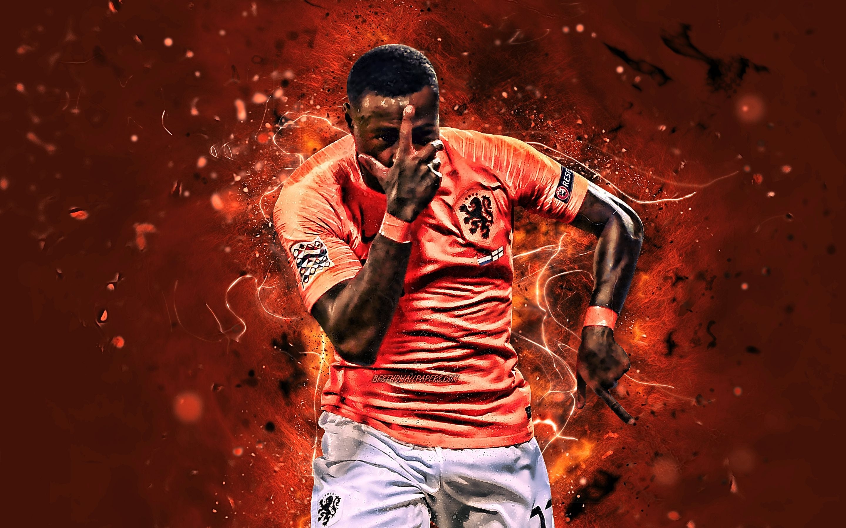 2880x1800 Download wallpaper Quincy Promes, abstract art, Netherlands National Team, fan art, Quincy Anton Promes, soccer, footballers, neon lights, Dutch football team for desktop with resolution. High Quality HD picture wallpaper, Desktop