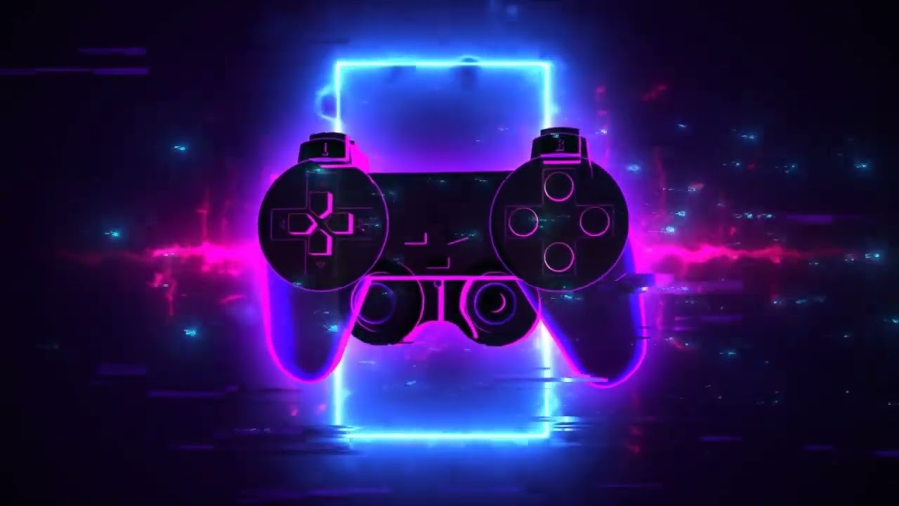 1280x720 Neon Gamepad with Glitch Effect, Desktop