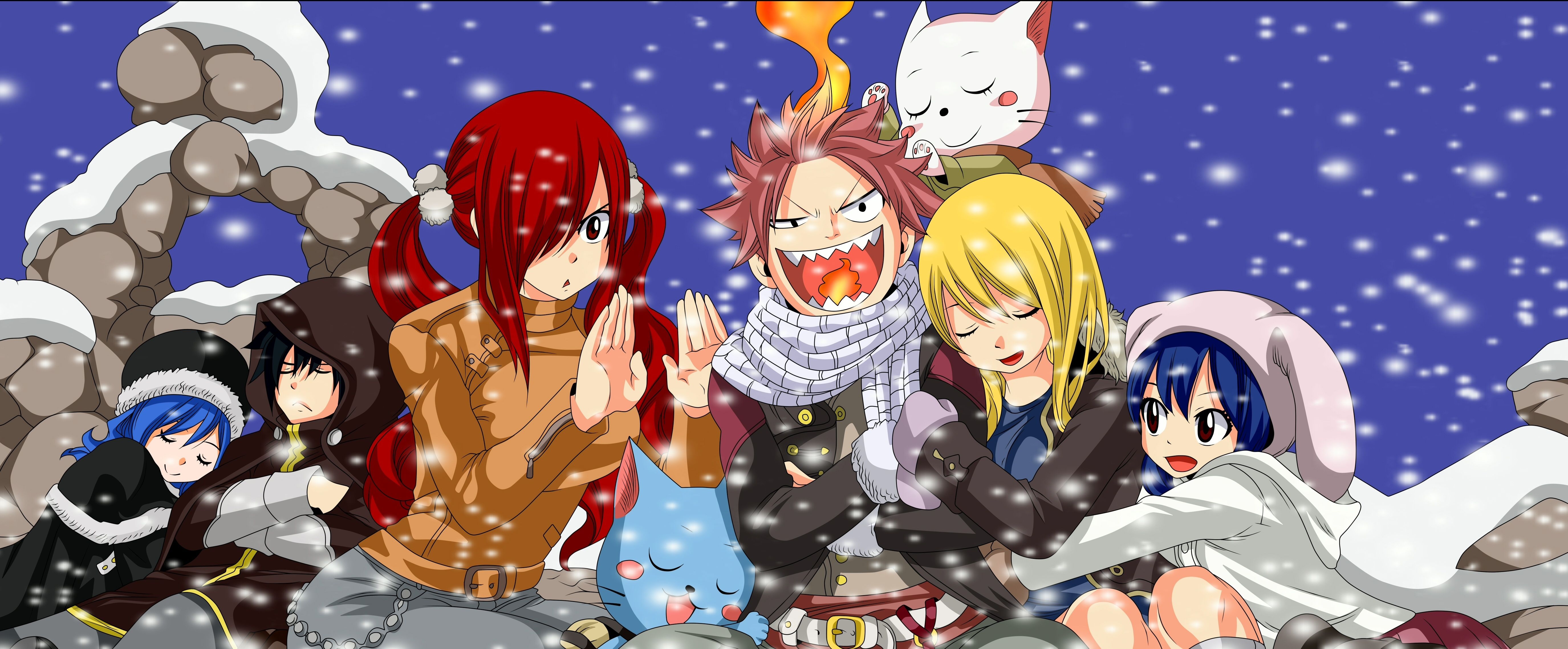 5500x2280 Happy (Fairy Tail), Gray Fullbuster, Natsu Dragneel, Wendy, Dual Screen