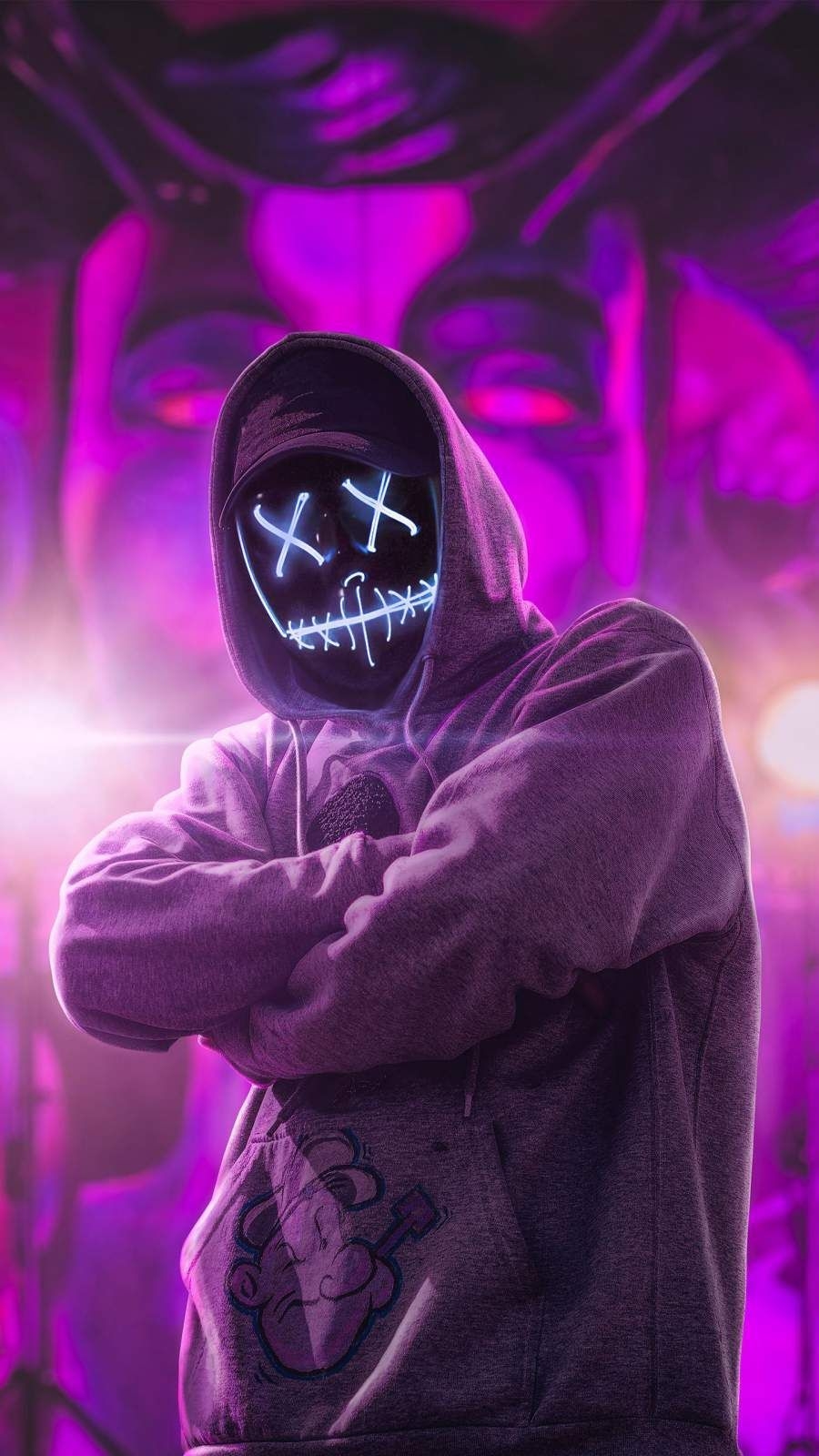 900x1600 4k Wallpaper Neon Hacker Mask, Phone