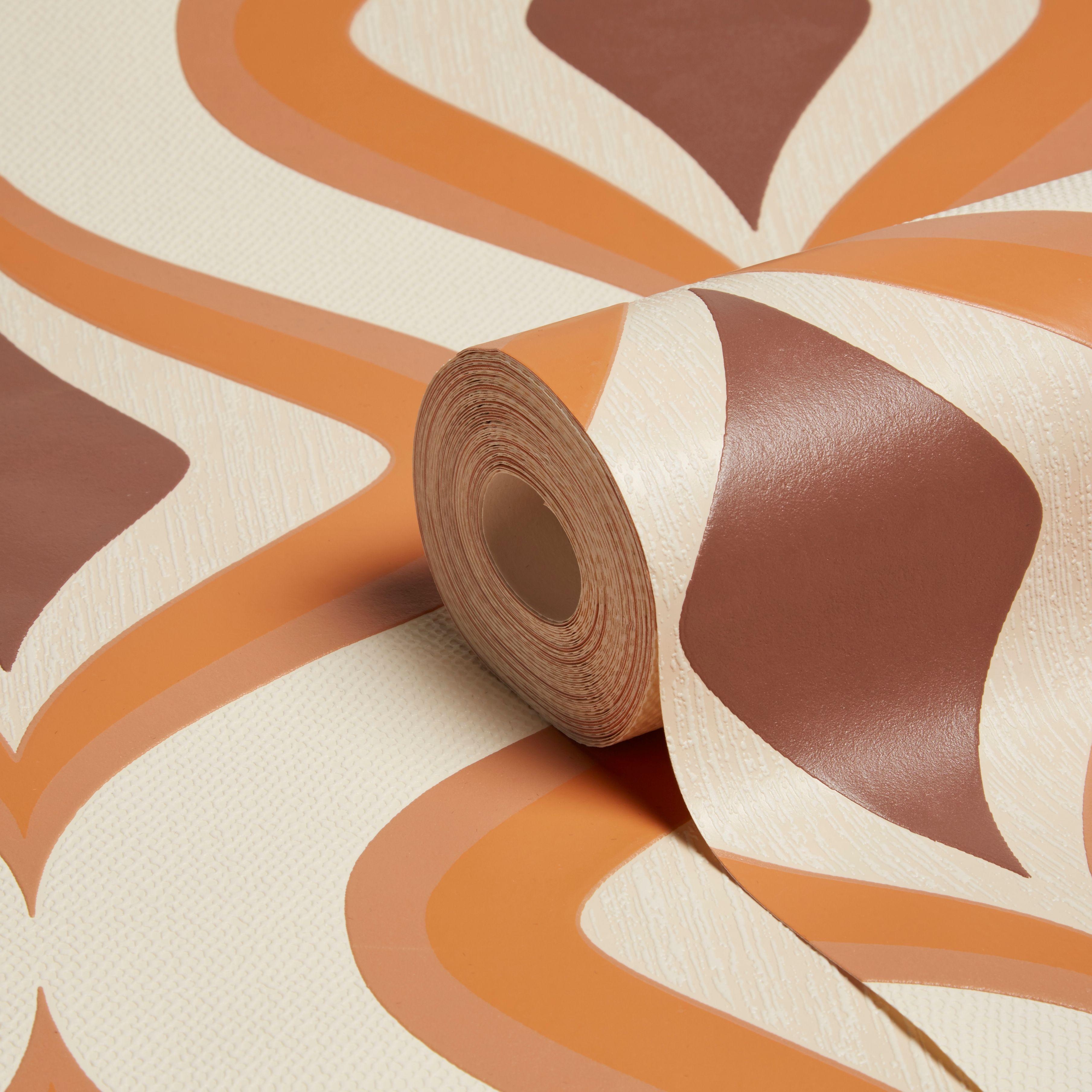 3620x3620 Graham & Brown Superfresco Easy Choc & Orange Retro Wallpaper, Phone