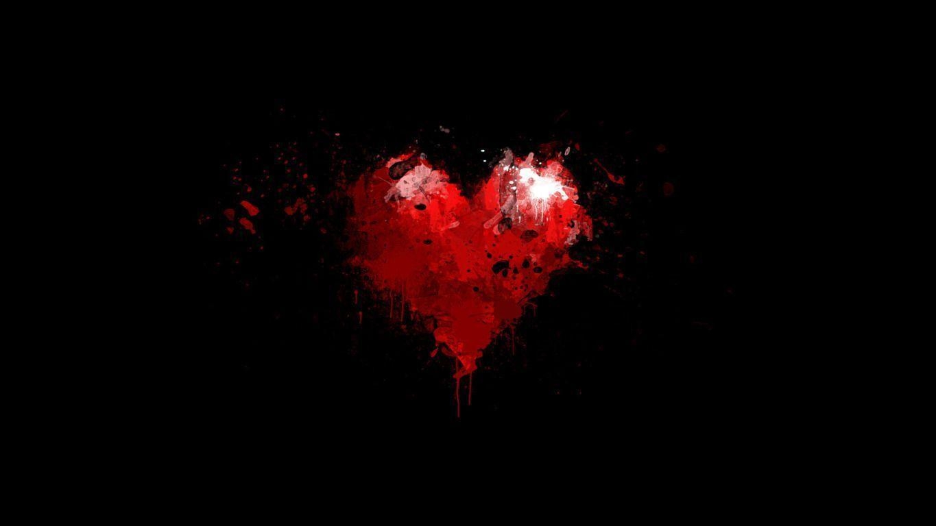 1370x770 Painted Red Heart on Black Background widescreen wallpaper. Wide, Desktop