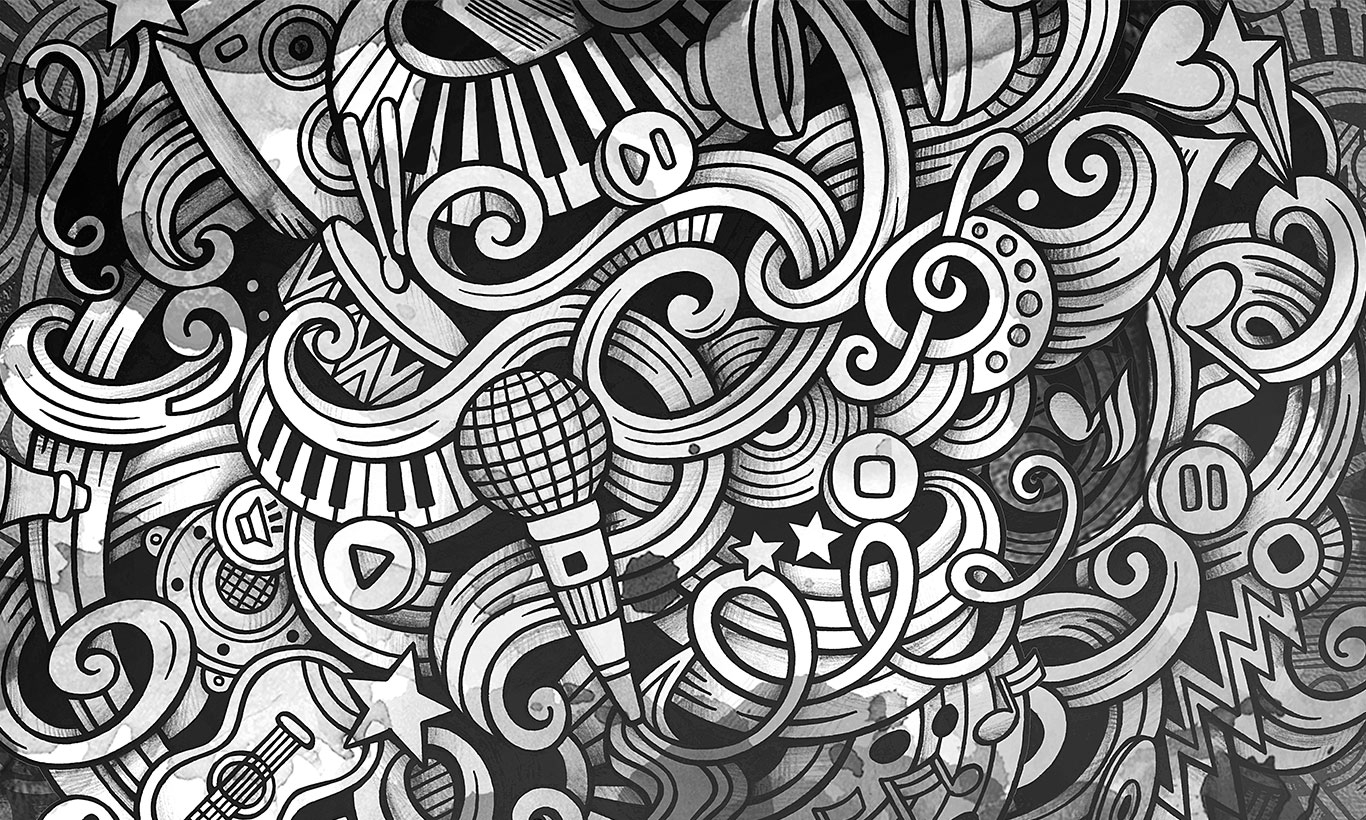 1370x820 Black And White Musical Graffiti Wall Mural, Desktop