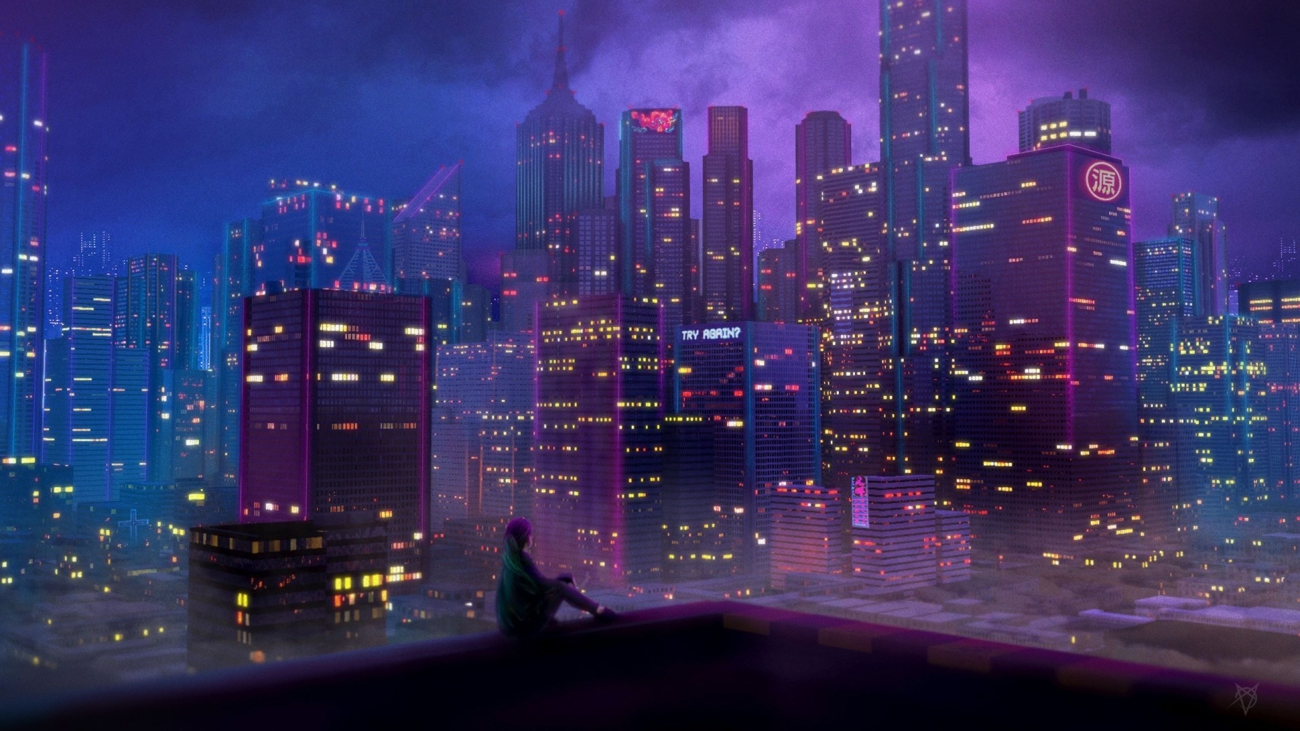 2560x1440 Night City Anime Background Wallpaper, Desktop