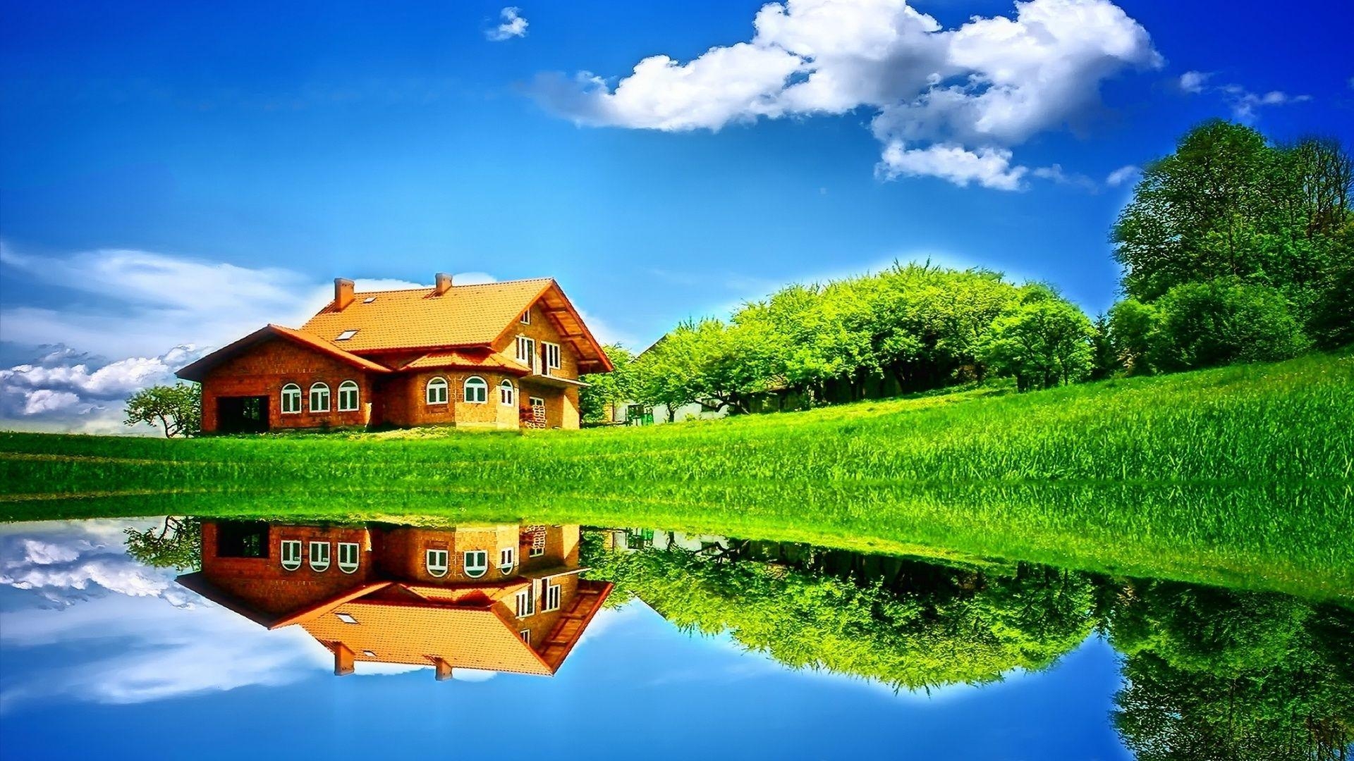 1920x1080 House reflected in the lake wallpaper. Beautiful nature wallpaper, Nature wallpaper, HD nature wallpaper, Desktop