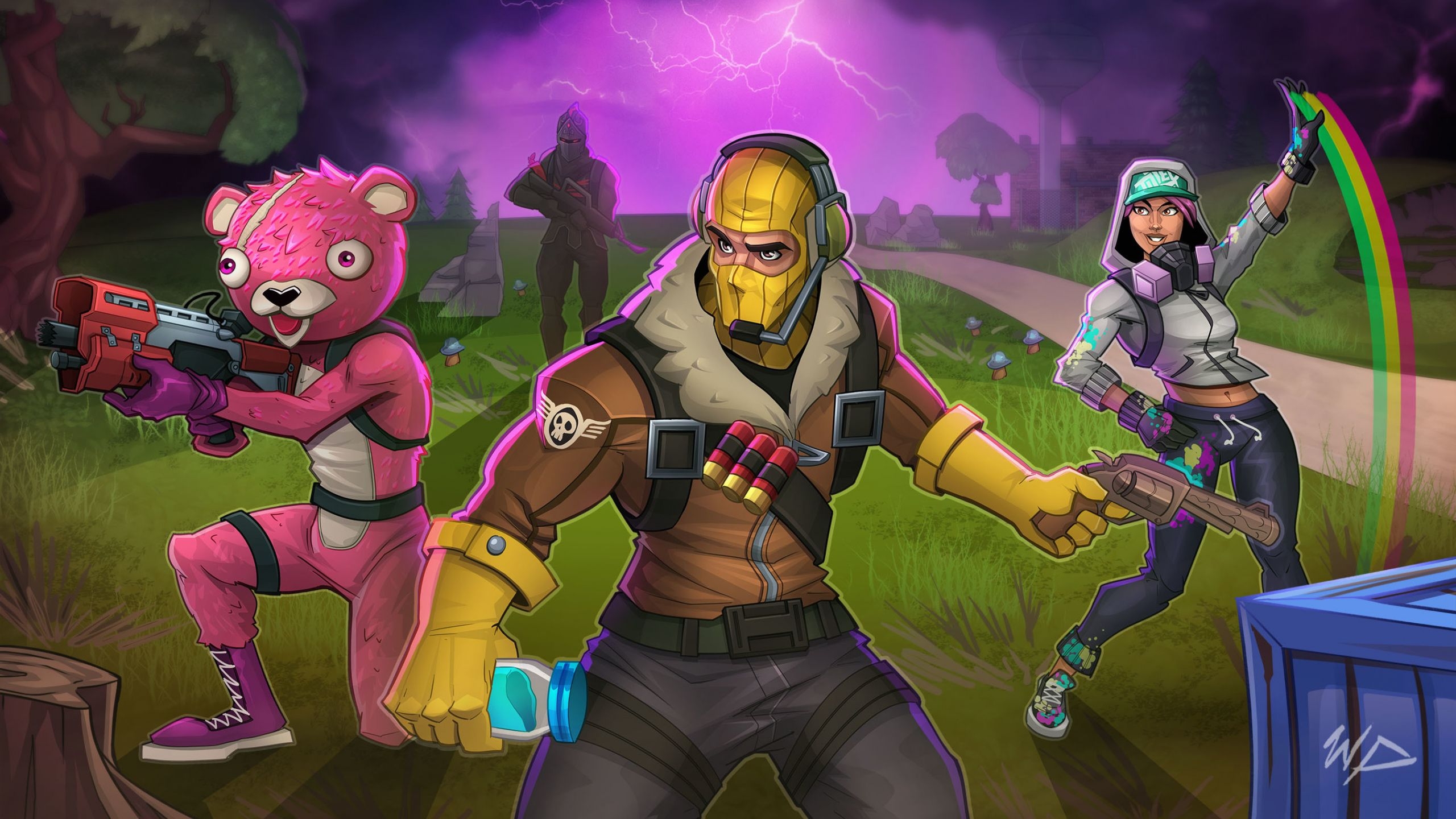 2560x1440 Download  wallpaper fortnite, squad, art, dual wide, Desktop