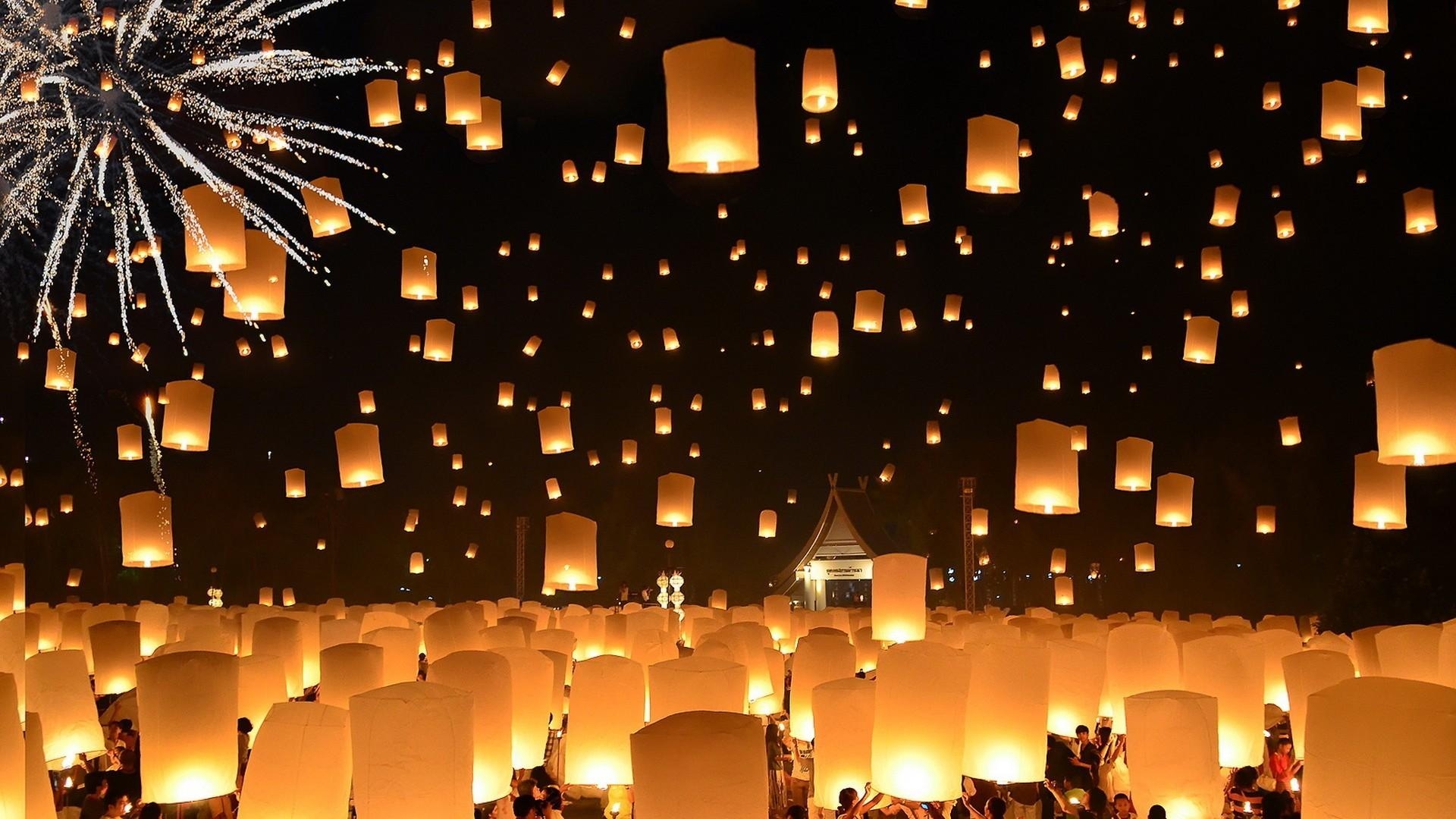 1920x1080 people, #crowds, #Lantern Festival, #fireworks, #night, #lantern, Desktop