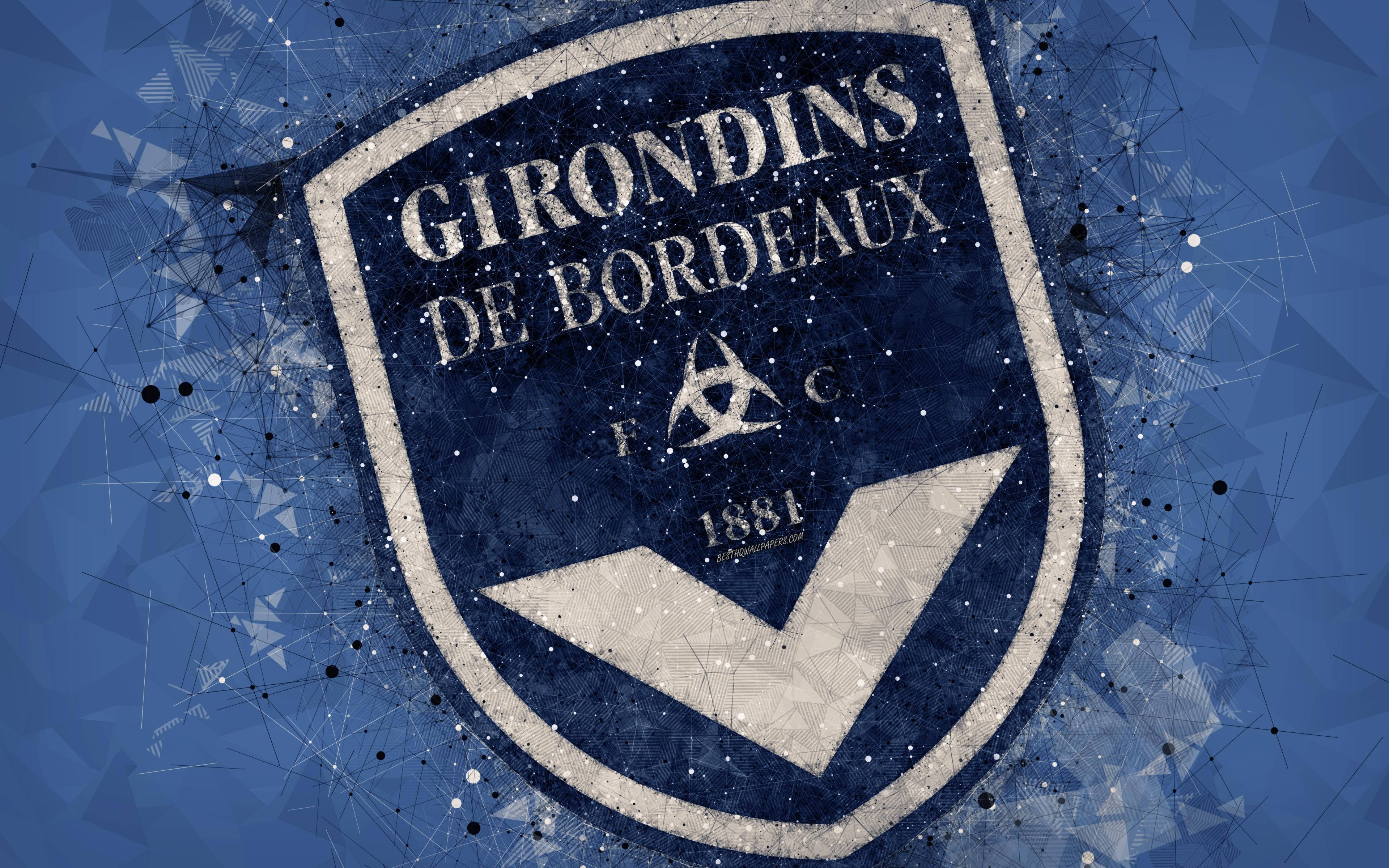 3840x2400 Download wallpaper FC Girondins Bordeaux, 4k, geometric art, French, Desktop