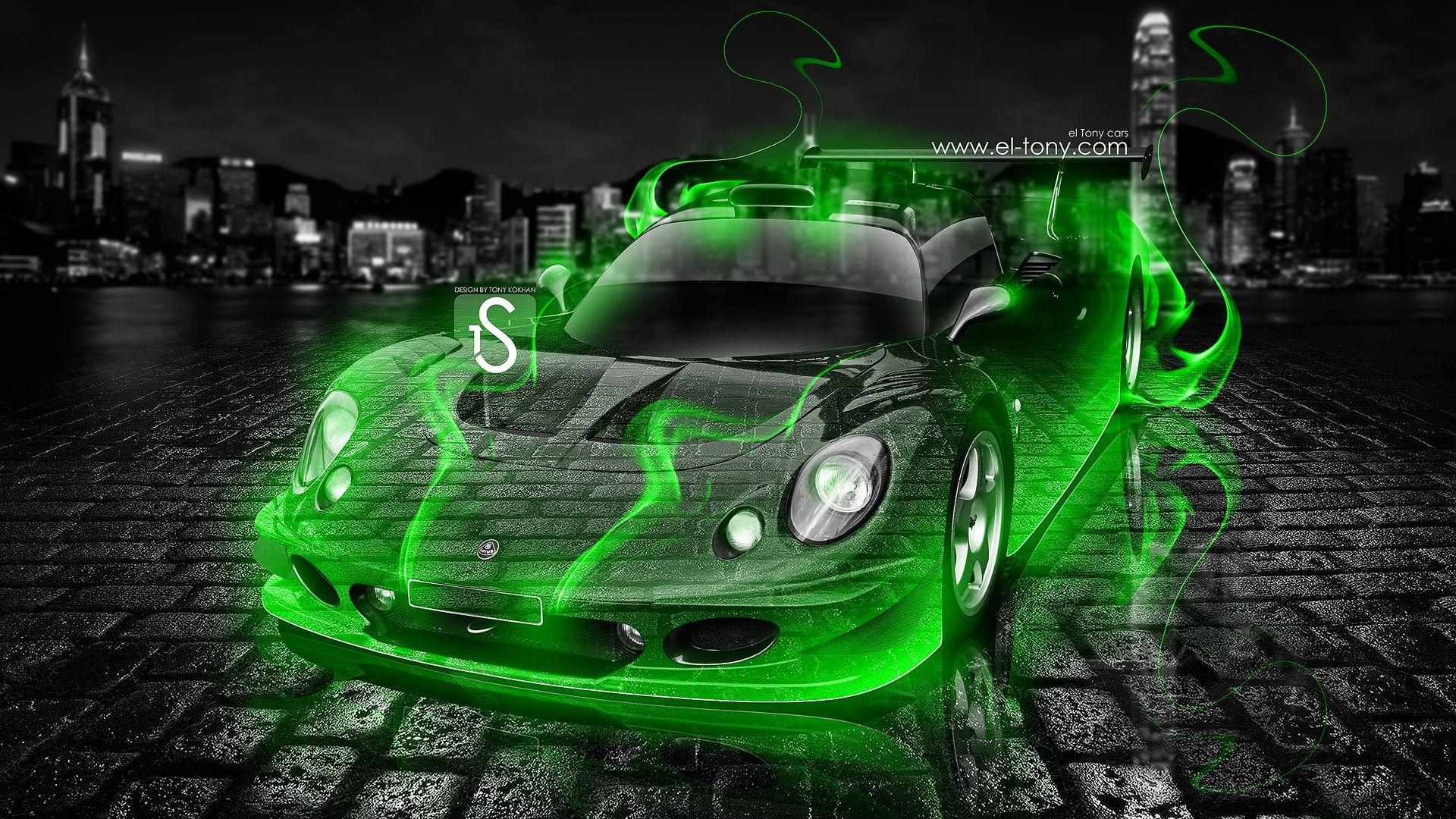 1920x1080 Fire Cars Wallpaper 20 Lotus Elise Gt1 Crystal Green Fire Car 2013, Desktop