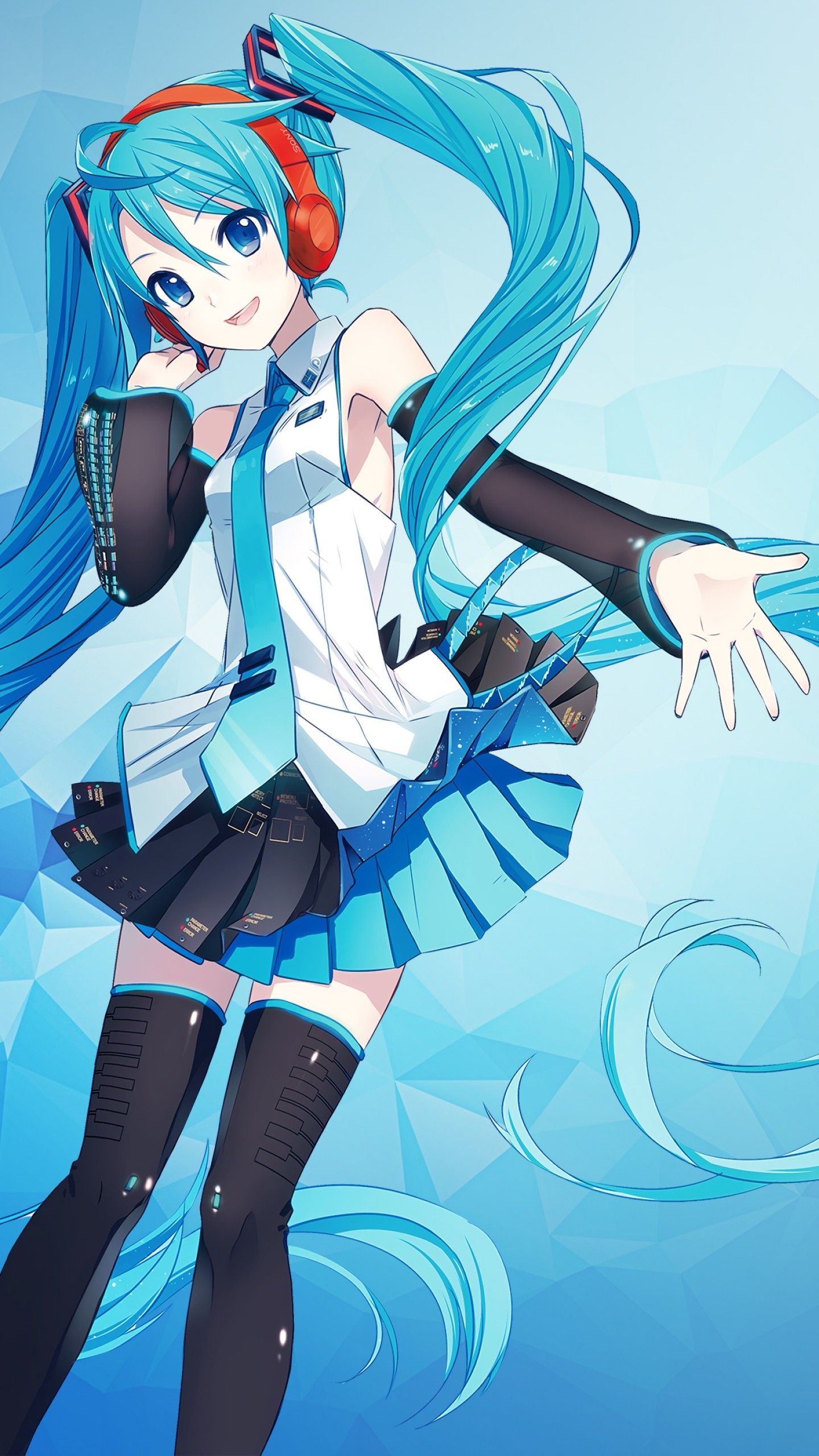 1440x2560 Wallpaper Hatsune Miku, Anime girl, Polygons, Blue, 4K, Anime, Phone