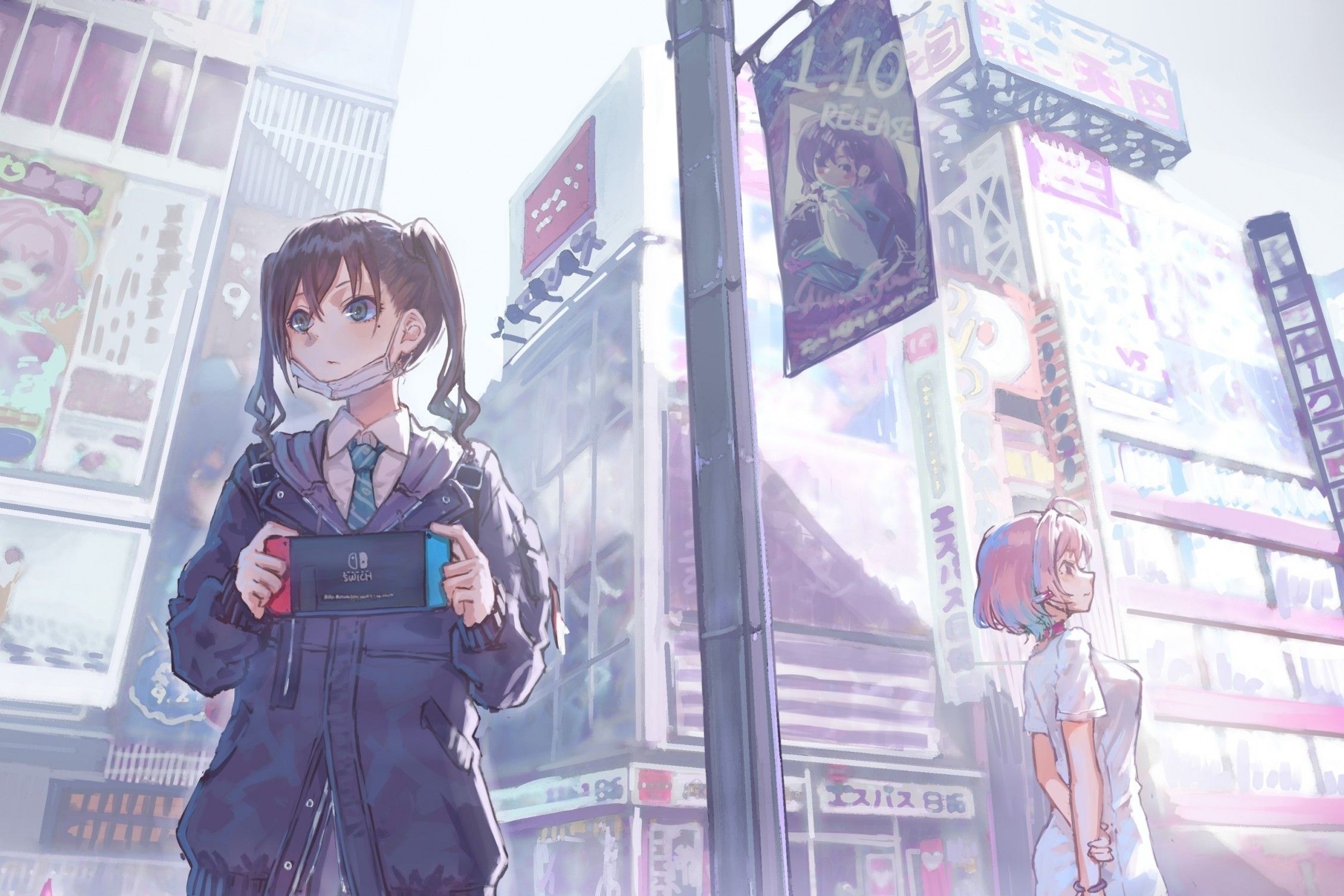 2260x1510 Download  Yumemi Riamu, Sunazuka Akira, Cityscape, Buildings, Akihabara Wallpaper, Desktop