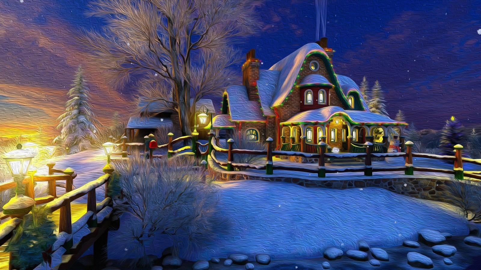 1600x900 Download  Christmas Cozy House, Winter, Snow, Desktop