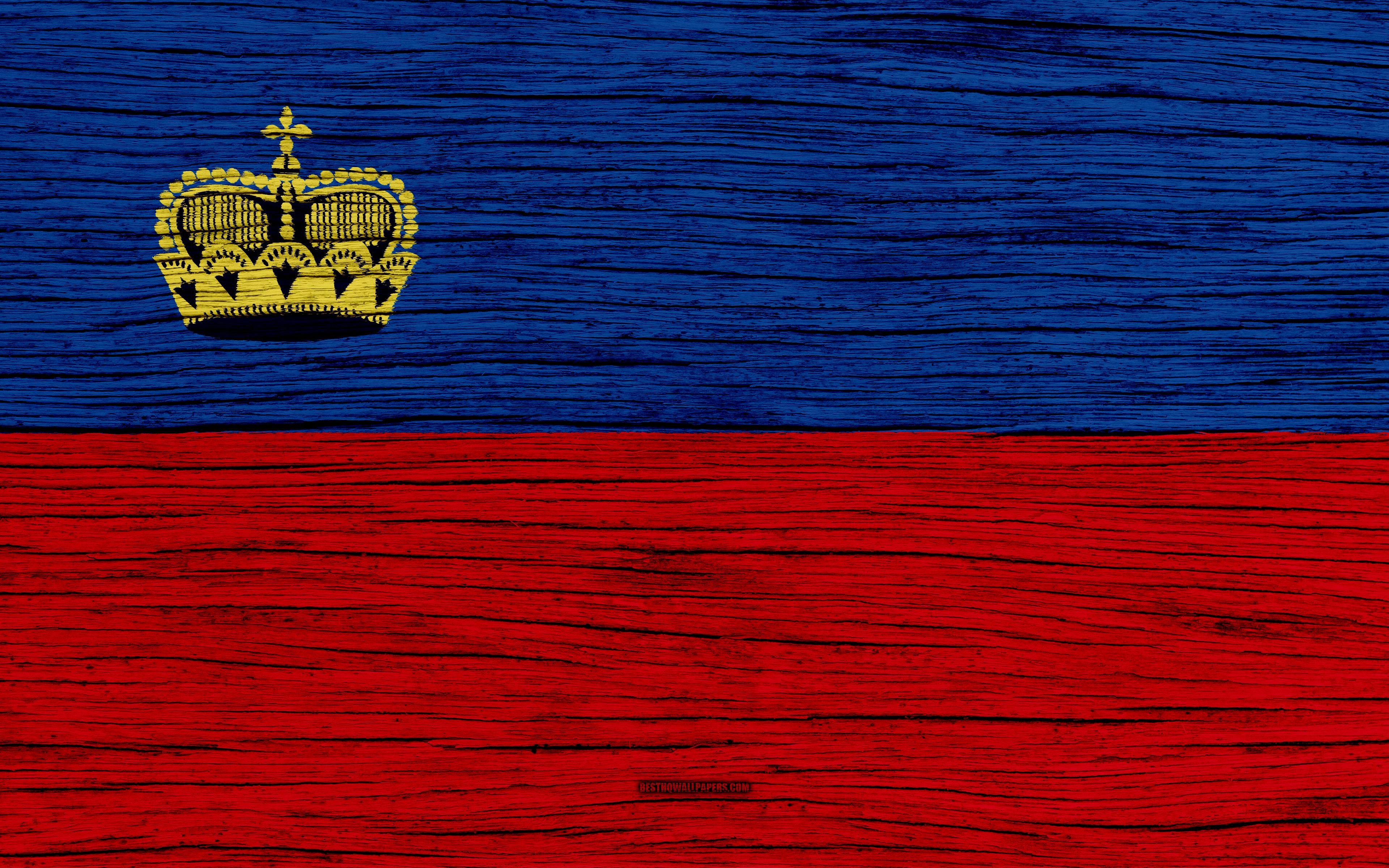 3840x2400 Download wallpaper Flag of Liechtenstein, 4k, Europe, wooden, Desktop