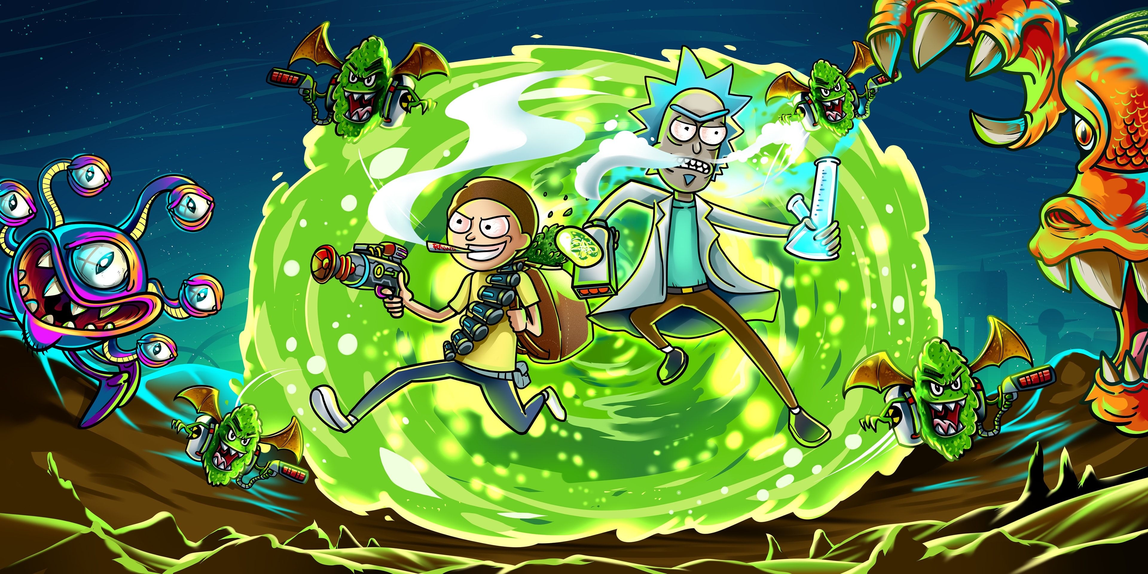 3840x1920 Rick Morty 4K Wallpaper For Your Desktop Or Mobile Screen Free And Easy To Download, Dual Screen