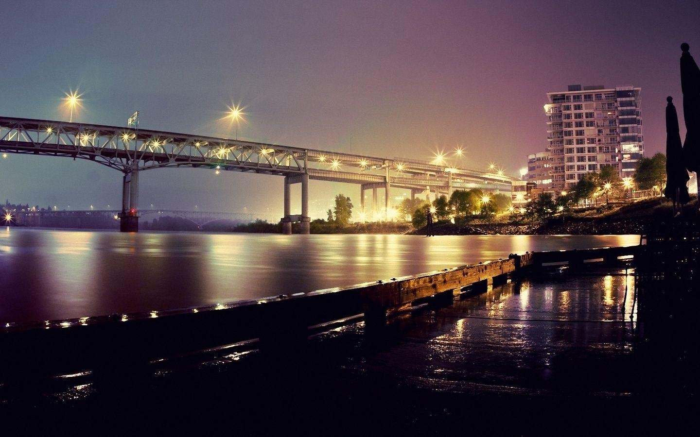 1440x900 River, Bridge, Oregon, Lights, The Night, Portland, Desktop