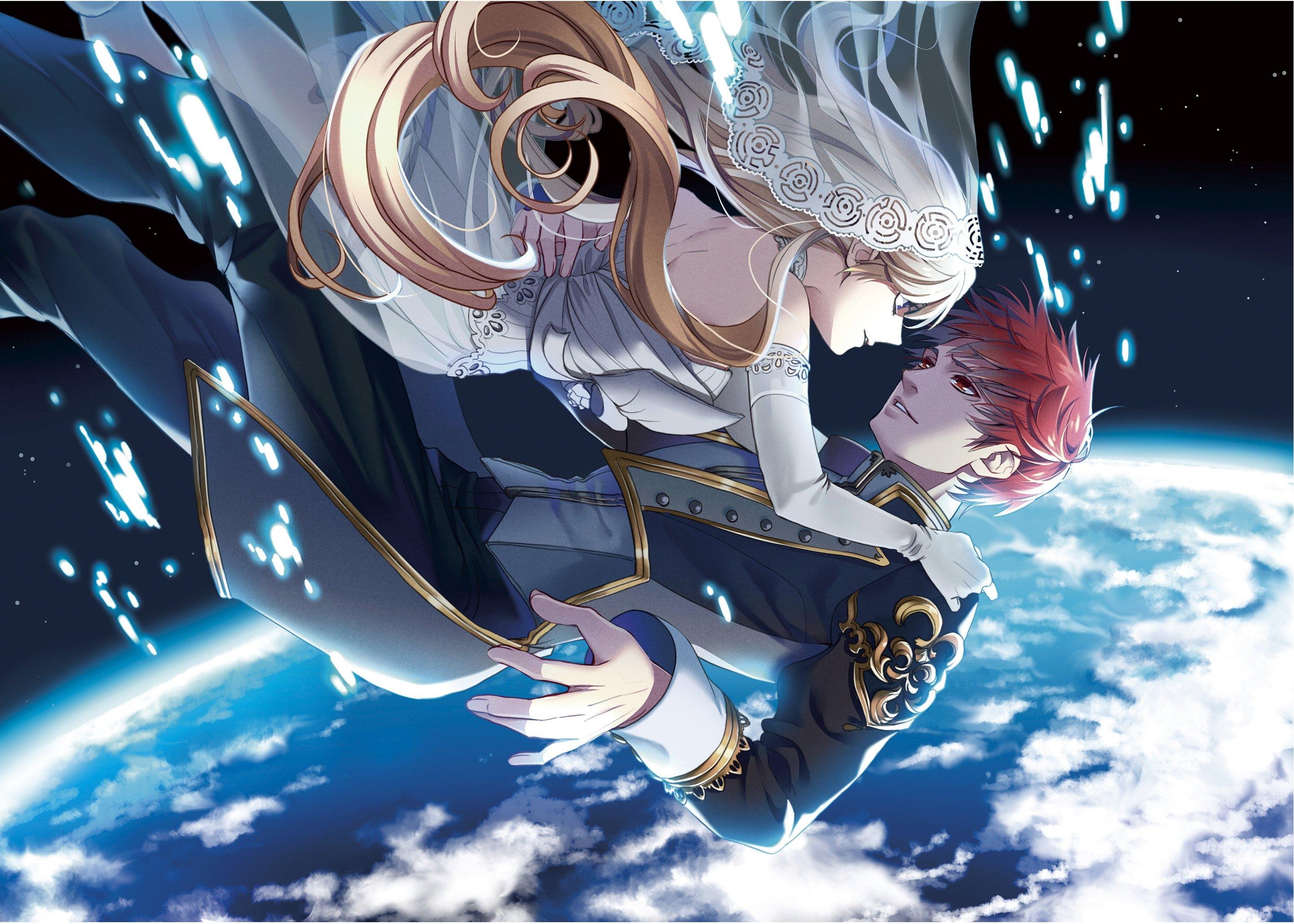 2840x2030 Original couple anime earth red hair blonde love space girl boy, Desktop