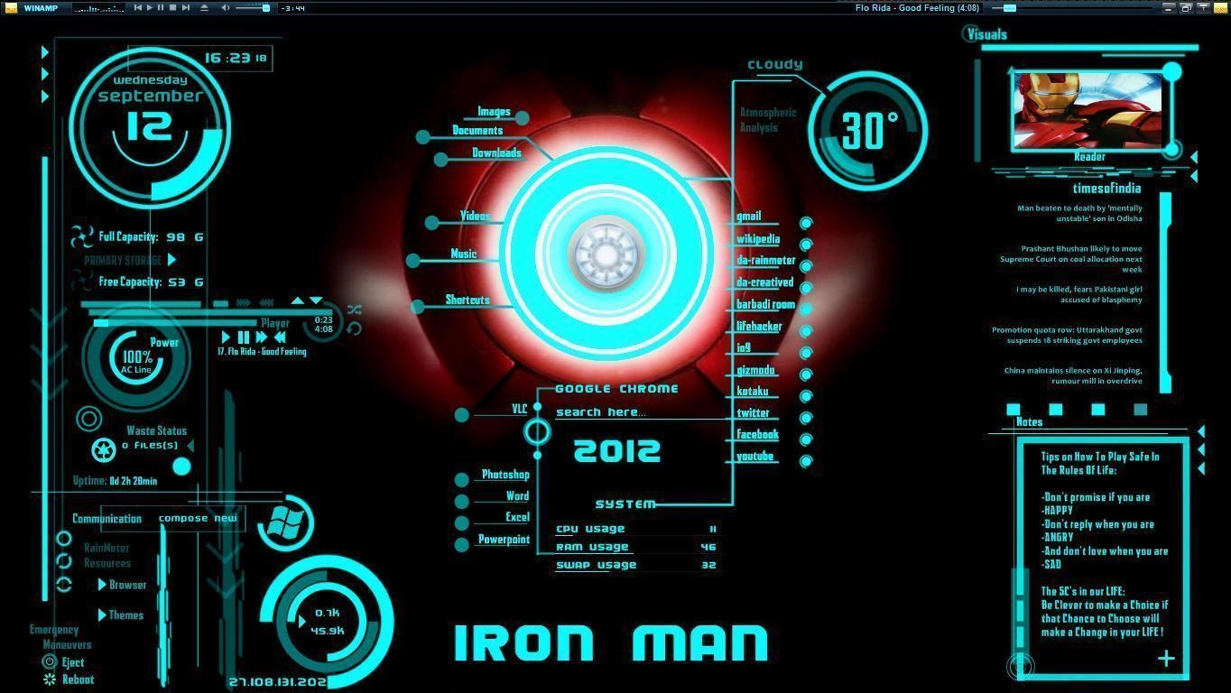 1370x770 JARVIS + Iron Man, Blue Wallpaper, Desktop