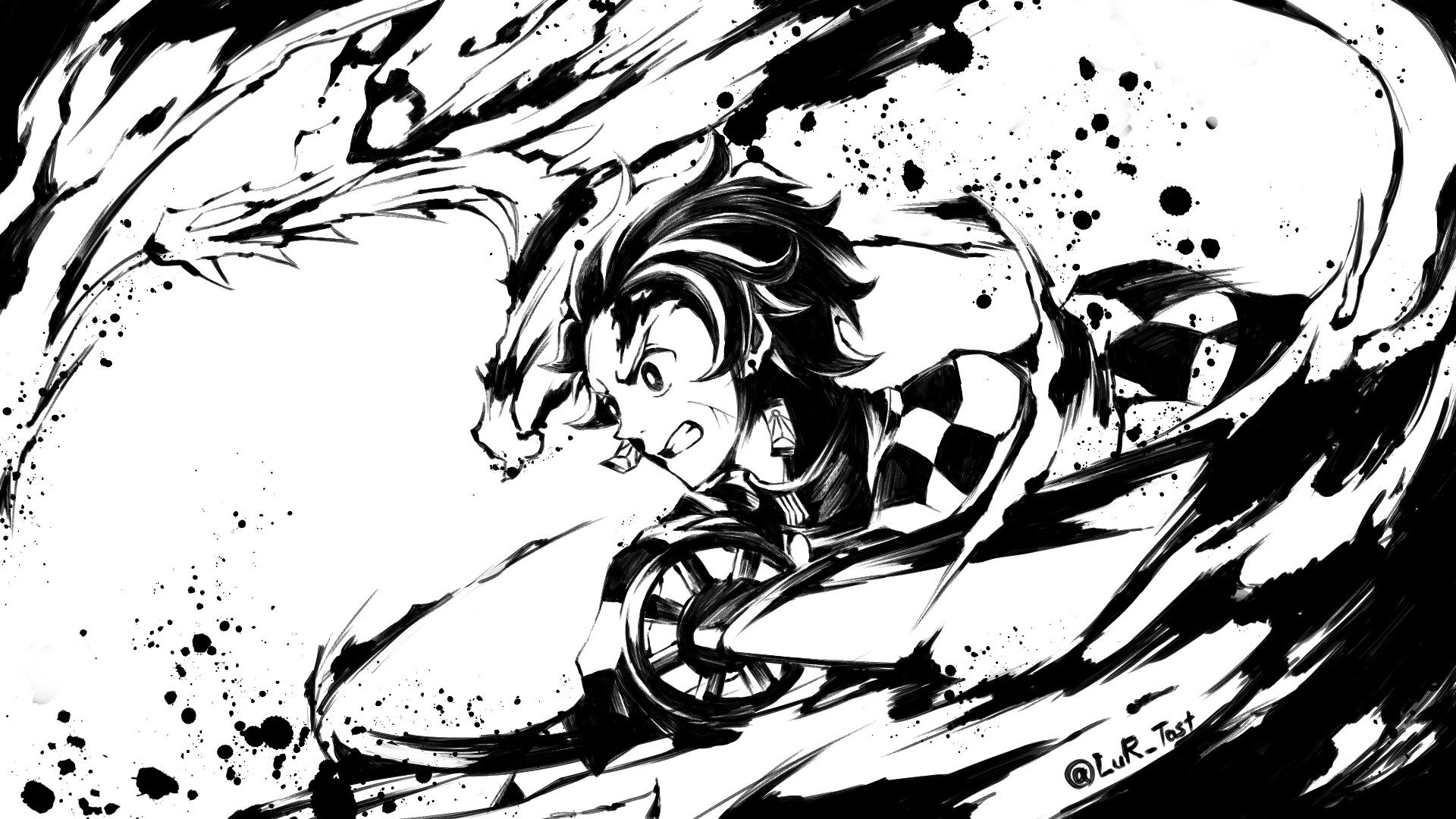 1920x1080 Demon Slayer Black And White Tanjiro Kamado With Sword HD Anime Wallpaper, Desktop