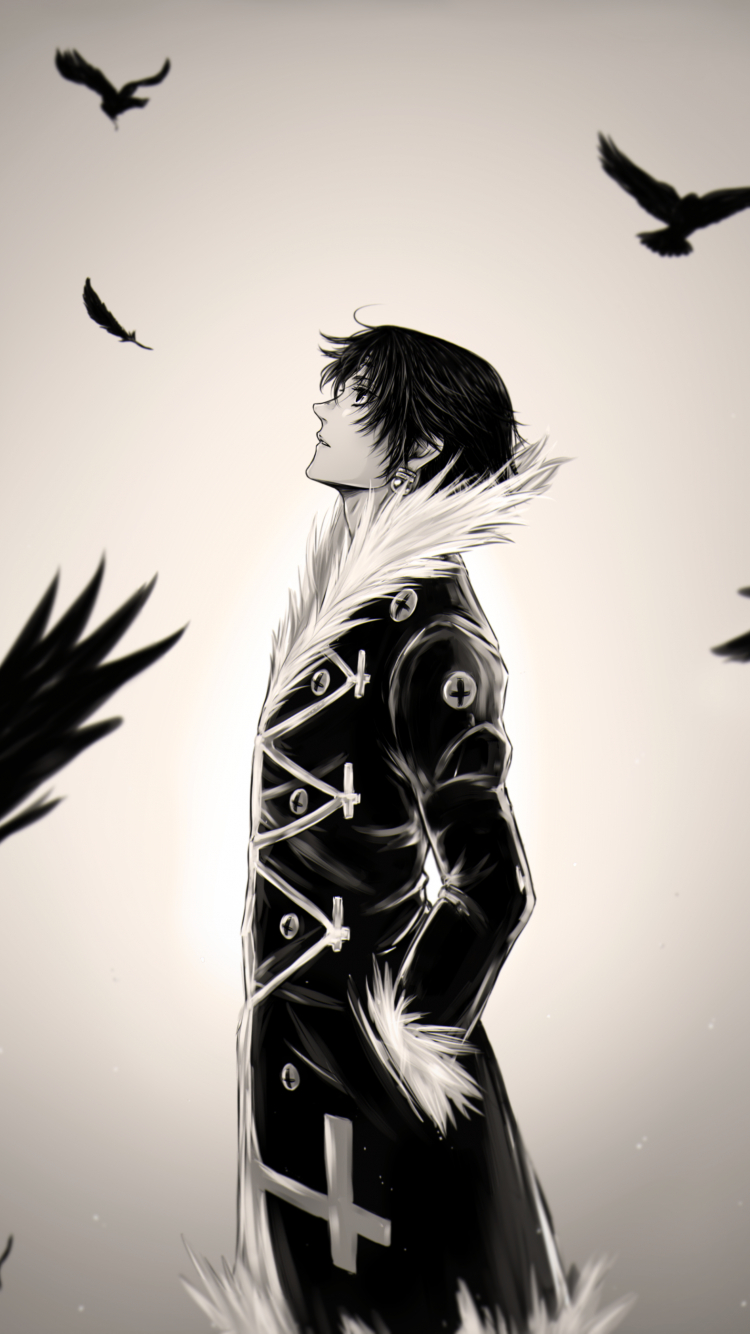 750x1340 Download  Hunter X Hunter, Chrollo Lucilfer, Feathers, Phone