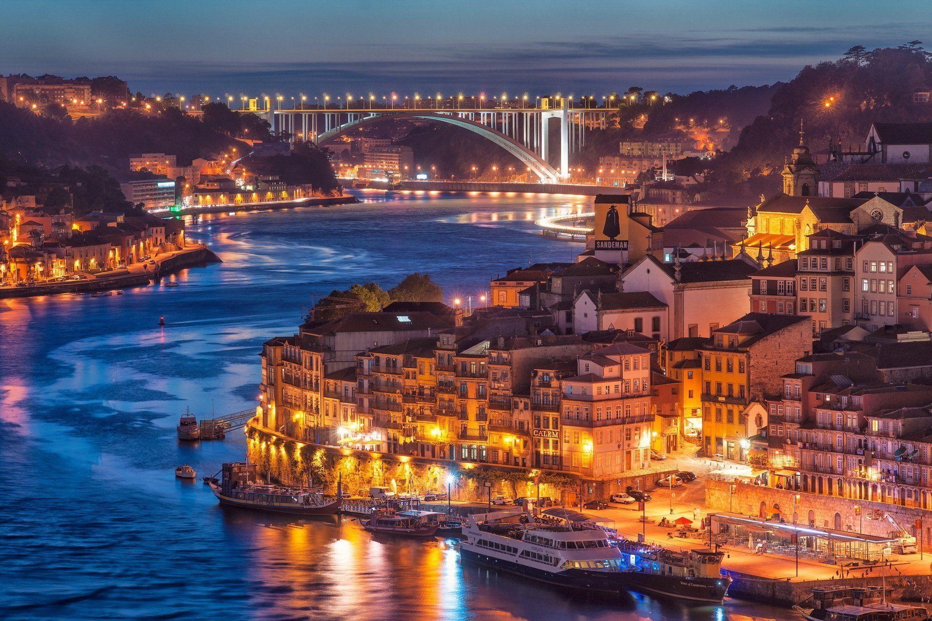 1920x1280 nightfall in porto city river bridge HD wallpaper, Desktop