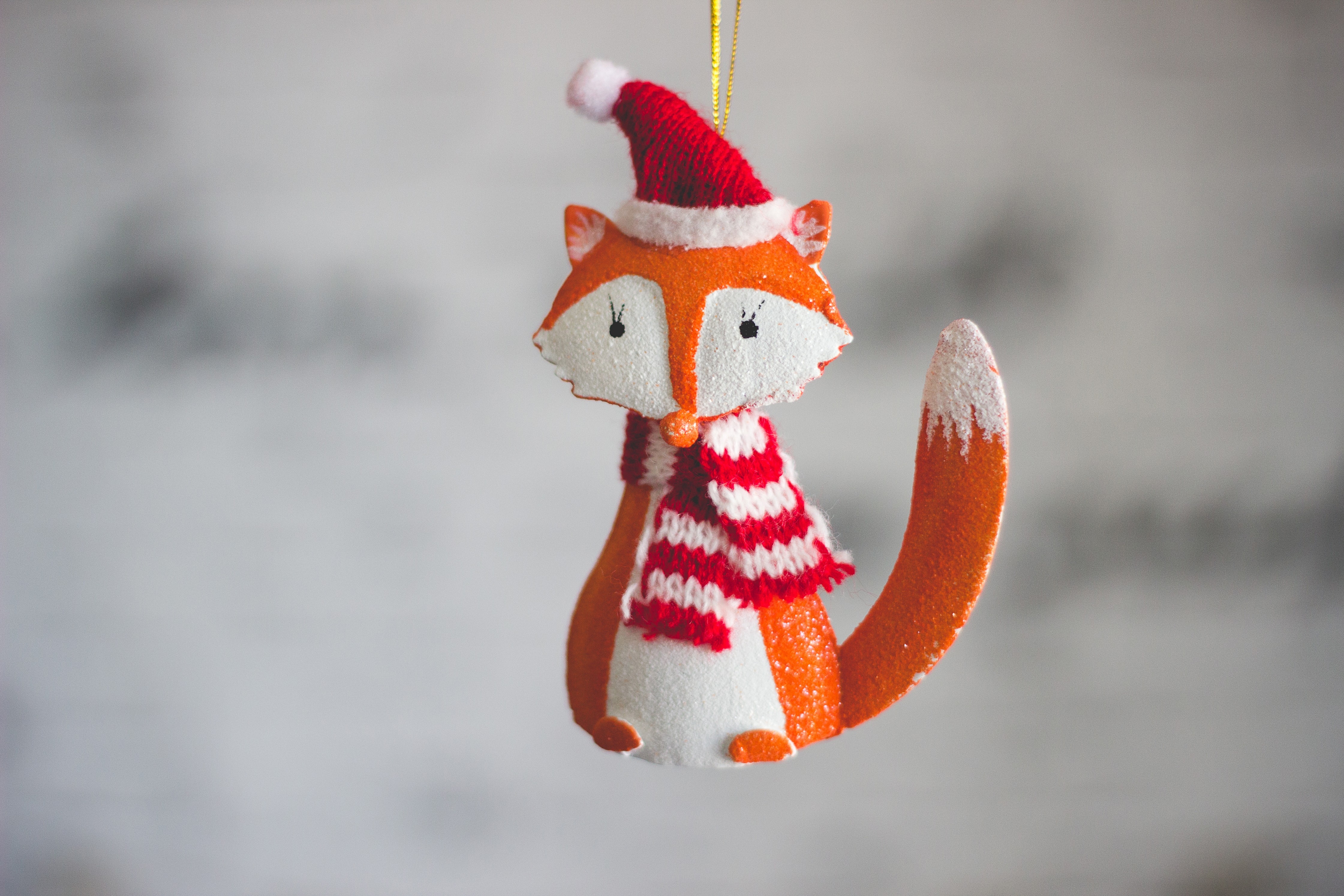 4490x2990 Wallpaper, toys, red, snow, winter, snowman, Christmas, fox, macro photography, Desktop