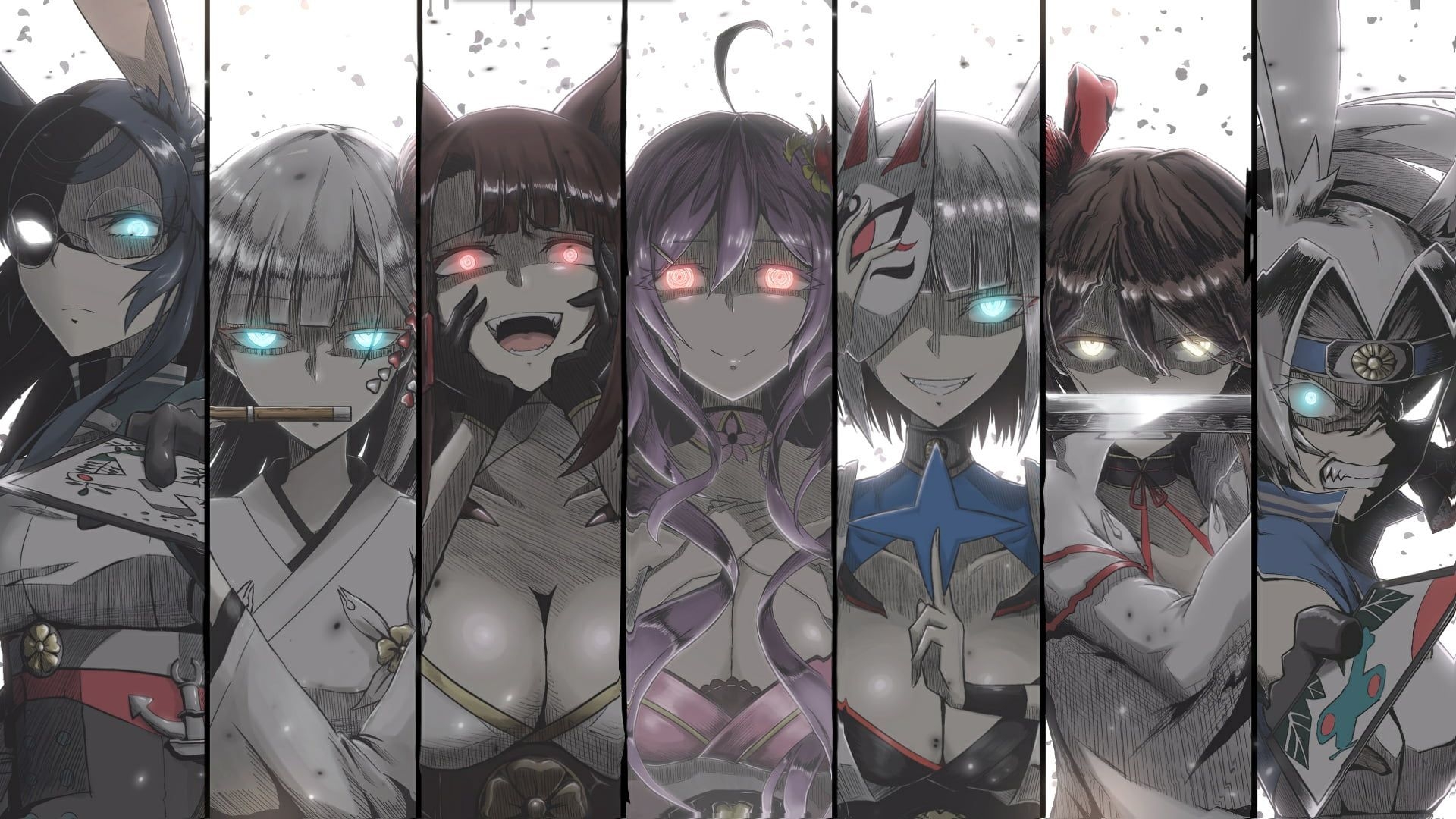 1920x1080 anime comic art anime girls #collage animal ears #eyes glowing eyes #mask Akagi (Azur Lane) Kaga (Azur Lane) zuikaku (. Anime wallpaper, Character wallpaper, Art, Desktop