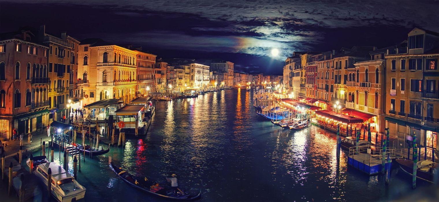 1520x700 Italy Venice Grand Canal night reflection wallpaperx1382, Dual Screen