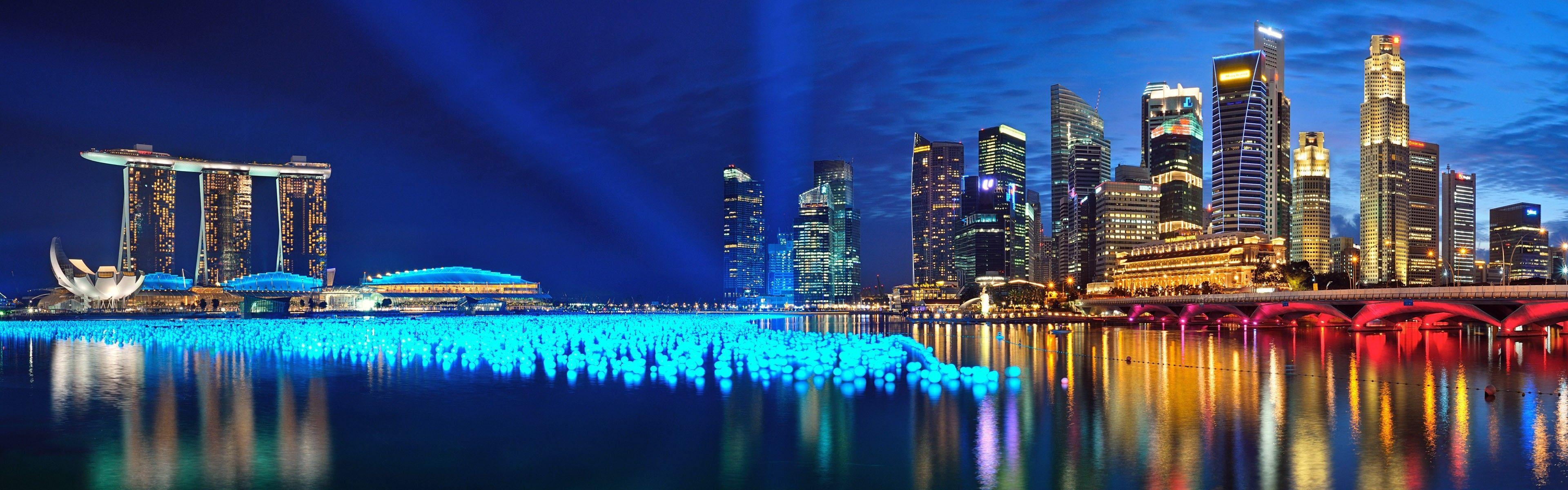 3840x1200 Marina Bay Singapore Wallpaper, Dual Screen