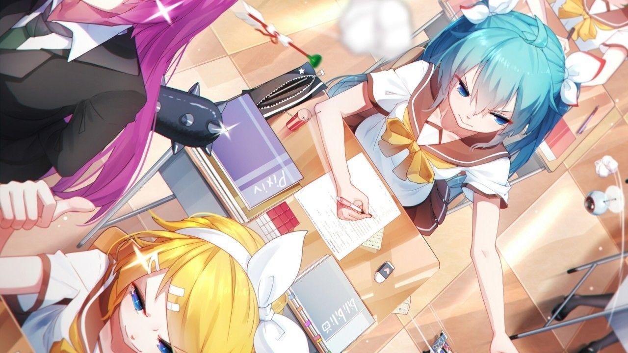 1280x720 Download  Hatsune Miku, Classroom, Vocaloid, Exam Wallpaper, Desktop