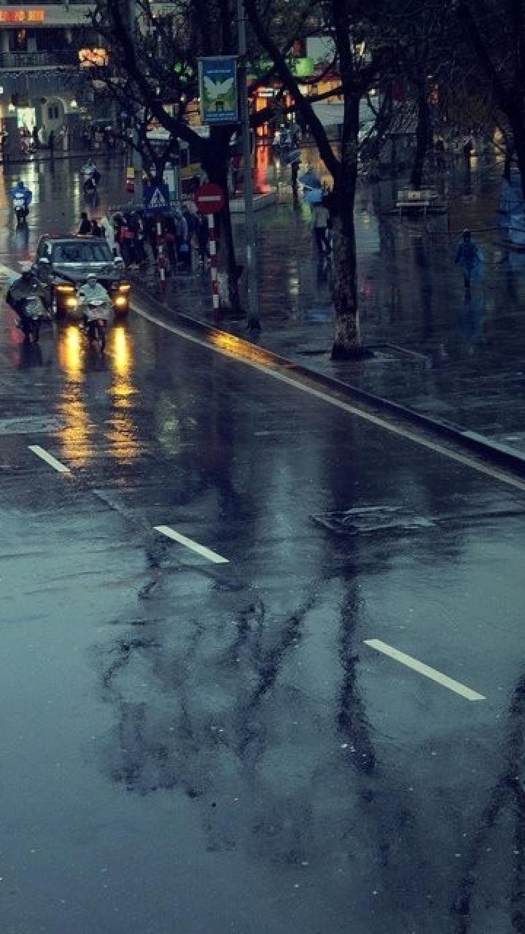 1080x1920 Cityscapes streets rain cars roads motorbikes umbrellas hanoi, Phone