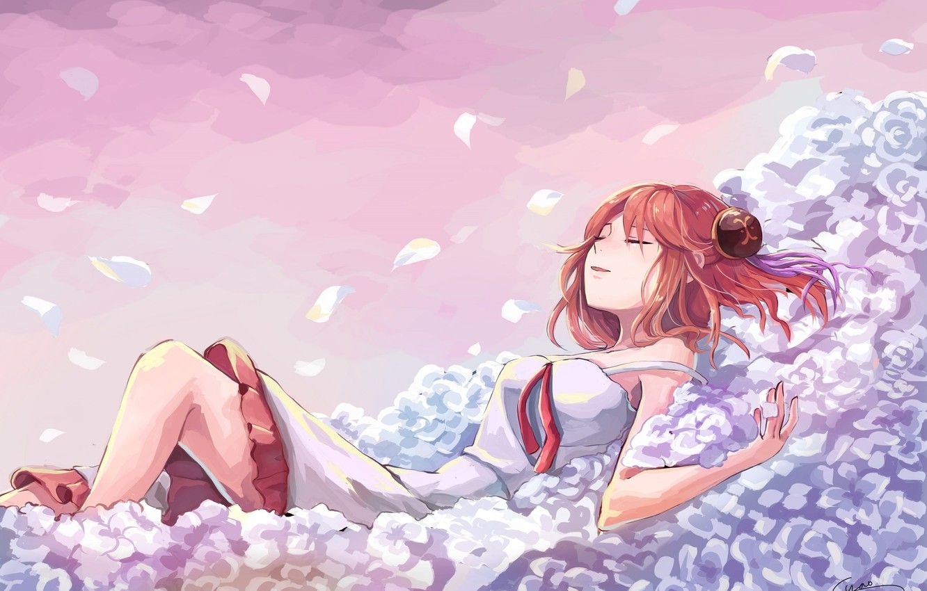 1340x850 Wallpaper girl, flowers, sleeping image for desktop, section арт, Desktop