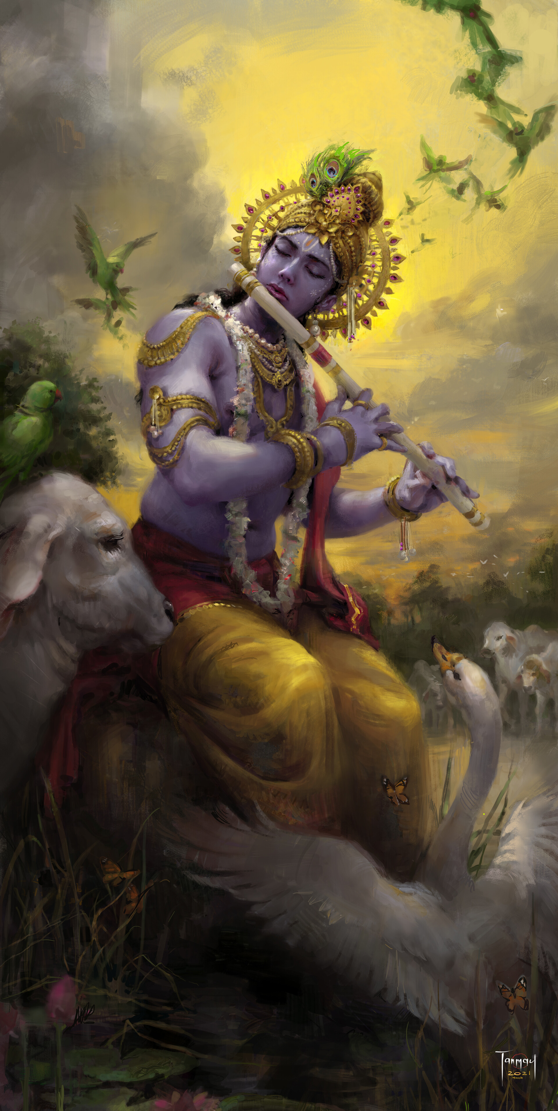 1920x3830 The Enchanted Melody of Krishna's Flute, Phone