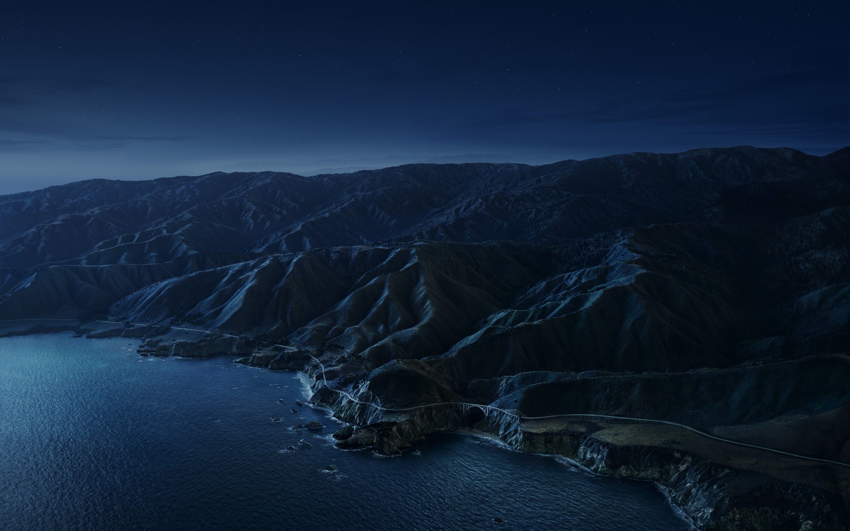 2880x1800 Big Sur 4K Wallpaper, Mountains, Night, Dark, macOS, Stock, California, 5K, Nature, Desktop