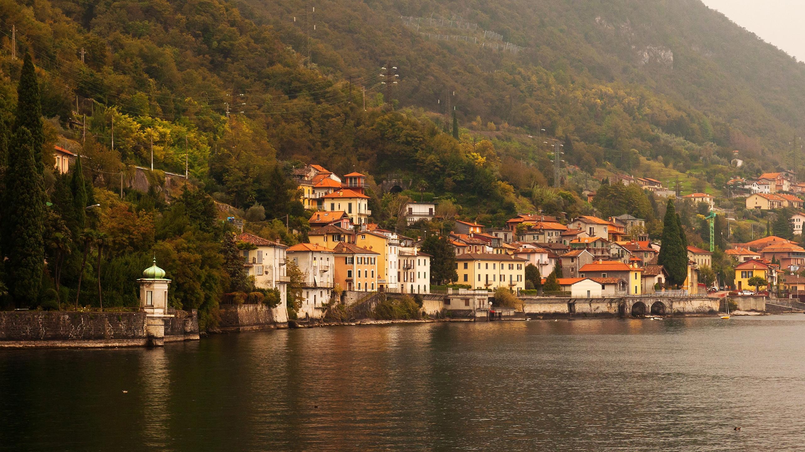 2560x1440 Wallpaper Italy Lake Como Lierna Cities Building, Desktop