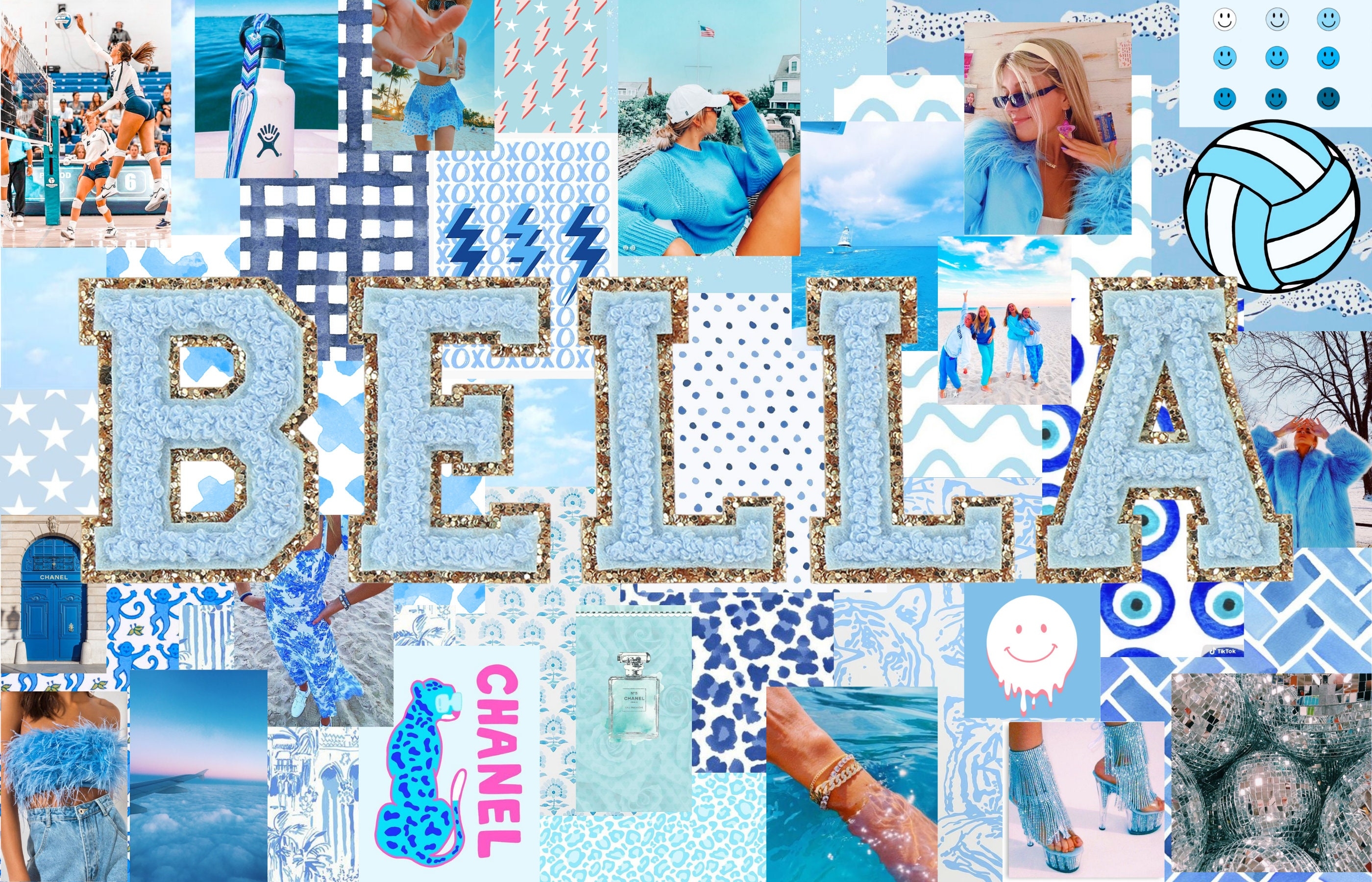 2800x1800 Custom Blue Preppy Monogram Desktop Wallpaper Collage, Desktop