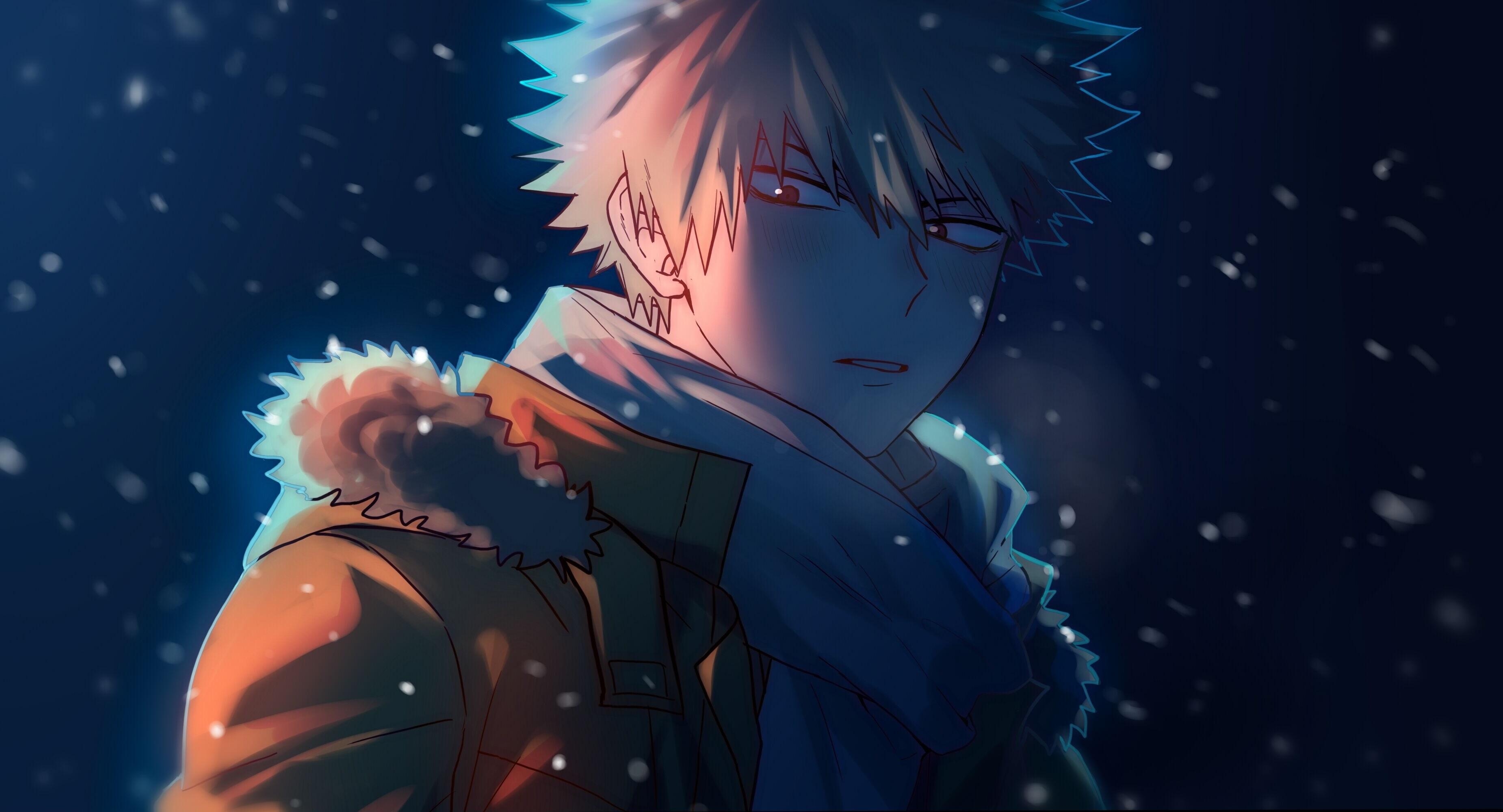 3700x2000 Katsuki bakugou, boku no hero academia, snow, scarf, Anime, Desktop