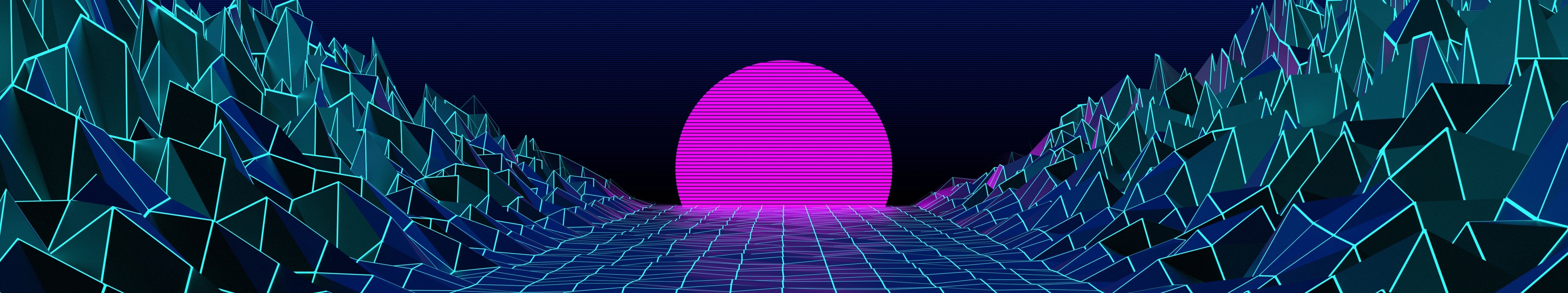 5760x1080 Vaporwave Wallpaper, multiwallreddit.com, Dual Screen