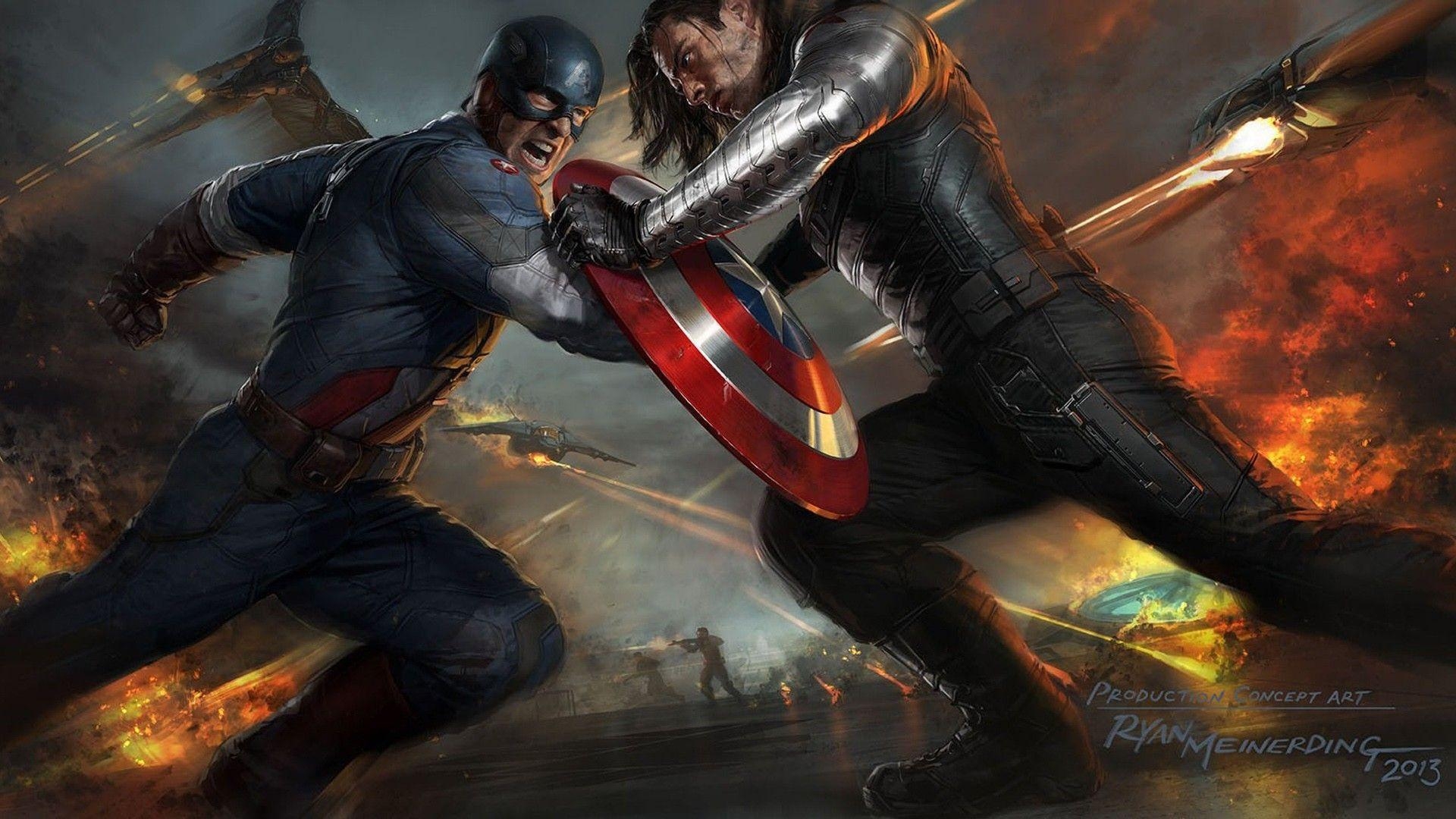 1920x1080 Captain America Shield Fight The Winter Soldier Drawing Marvel, Desktop