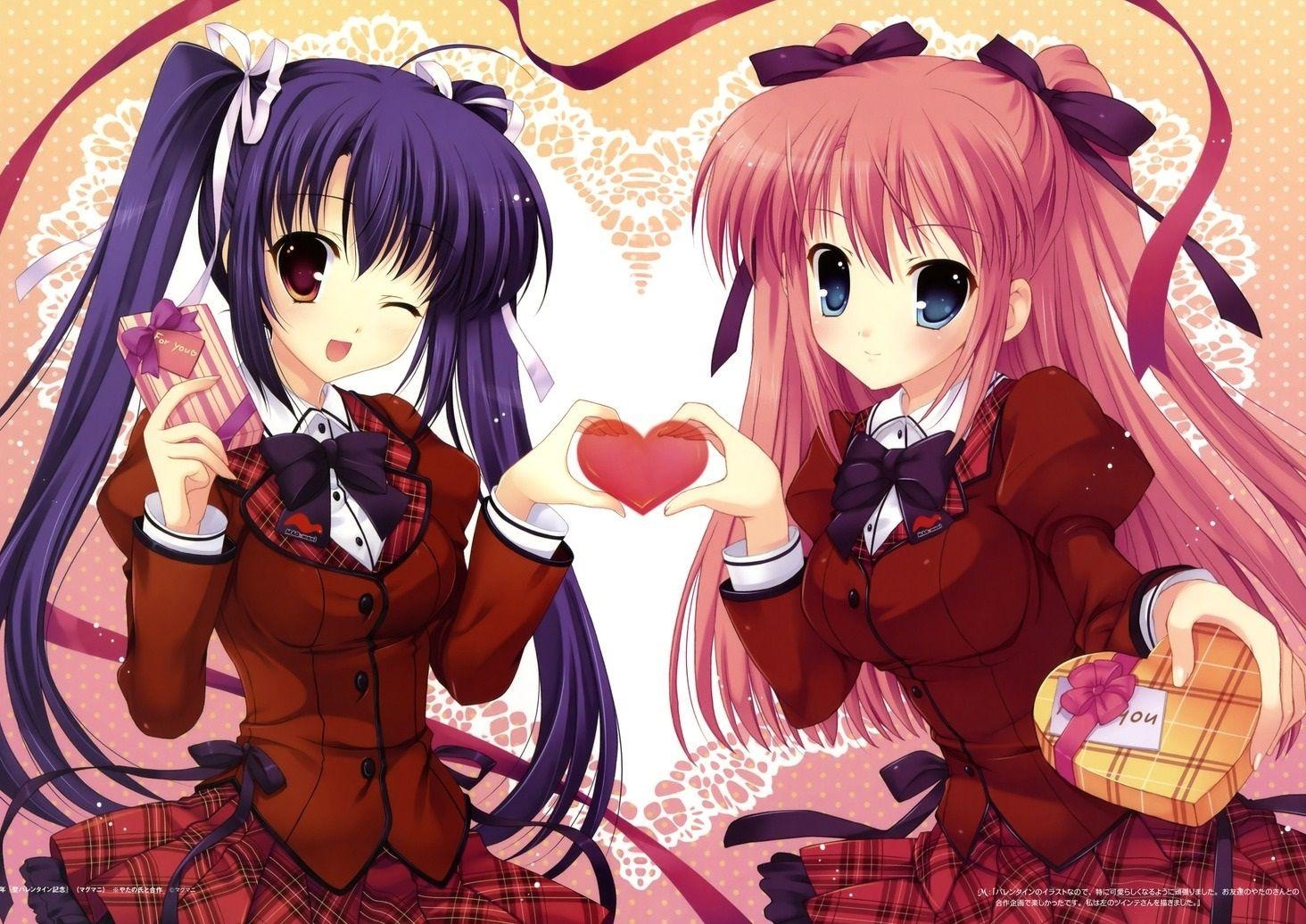 1470x1040 In this anime wallpaper two cute anime girls are making a valentines, Desktop